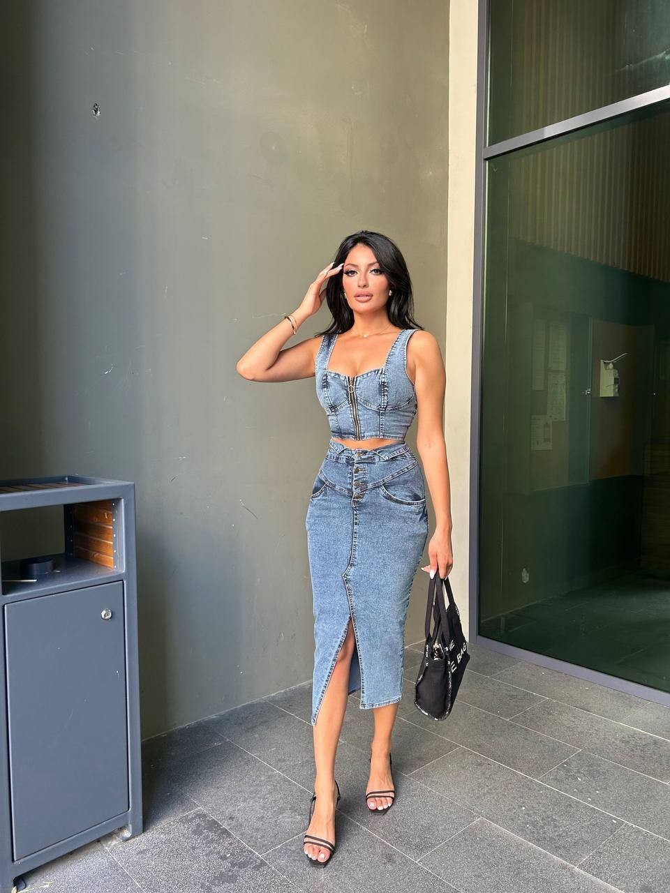 Evonne Etek Büstiyer Denim İkili Takım