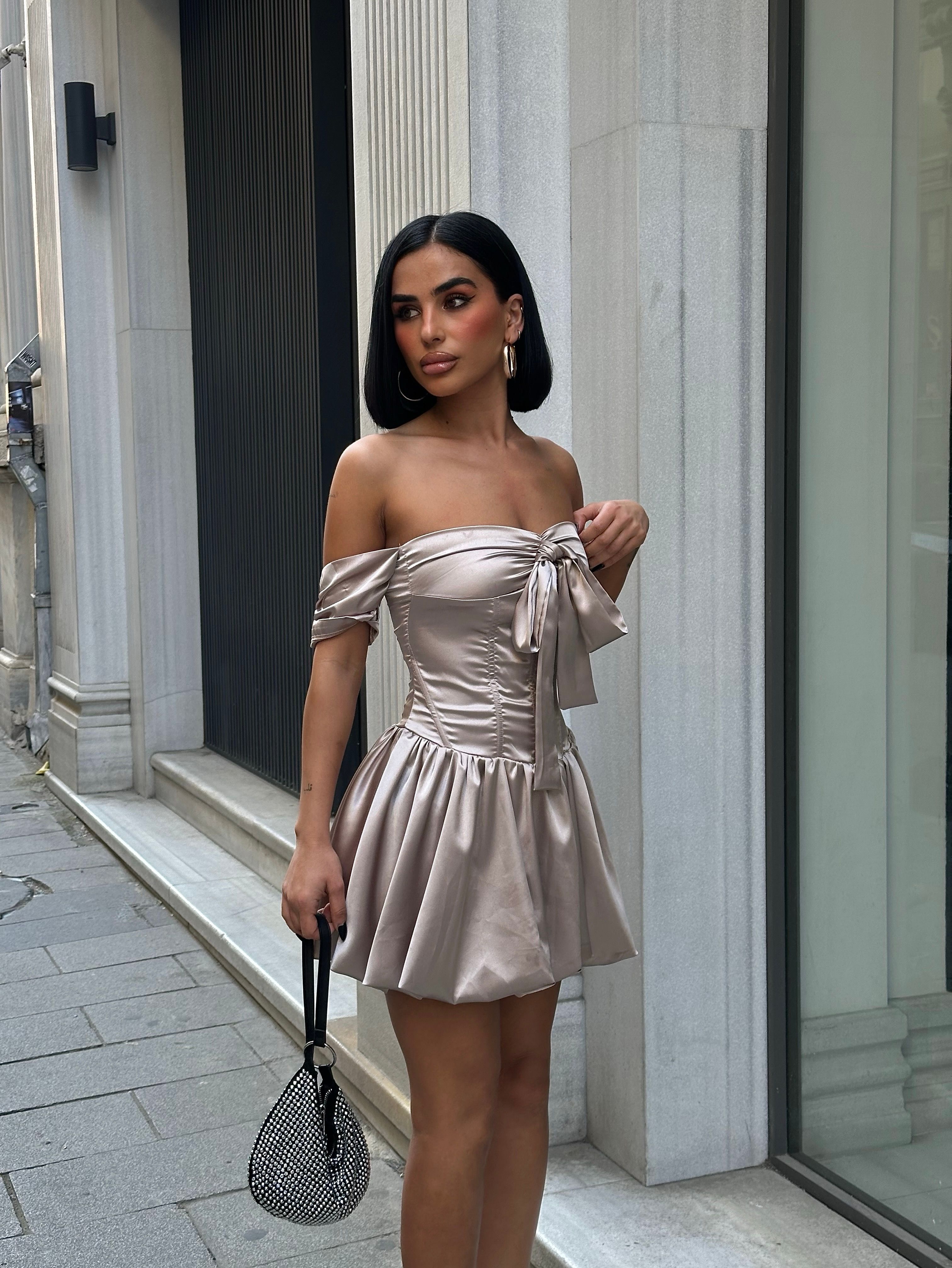 Francis Tasarım Saten Mini Elbise