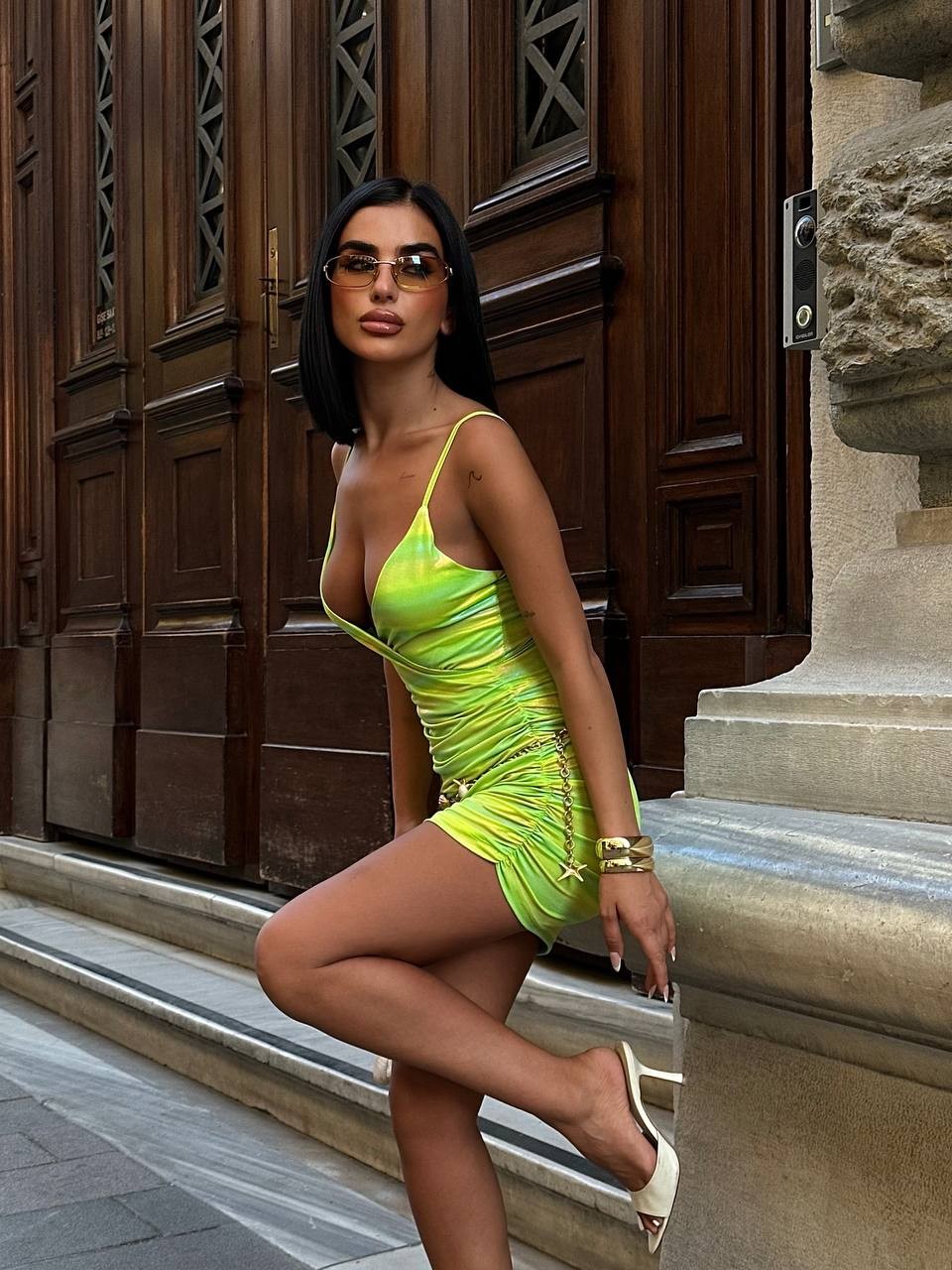 Arlene Parlak Tasarım Mini Elbise - Yeşil