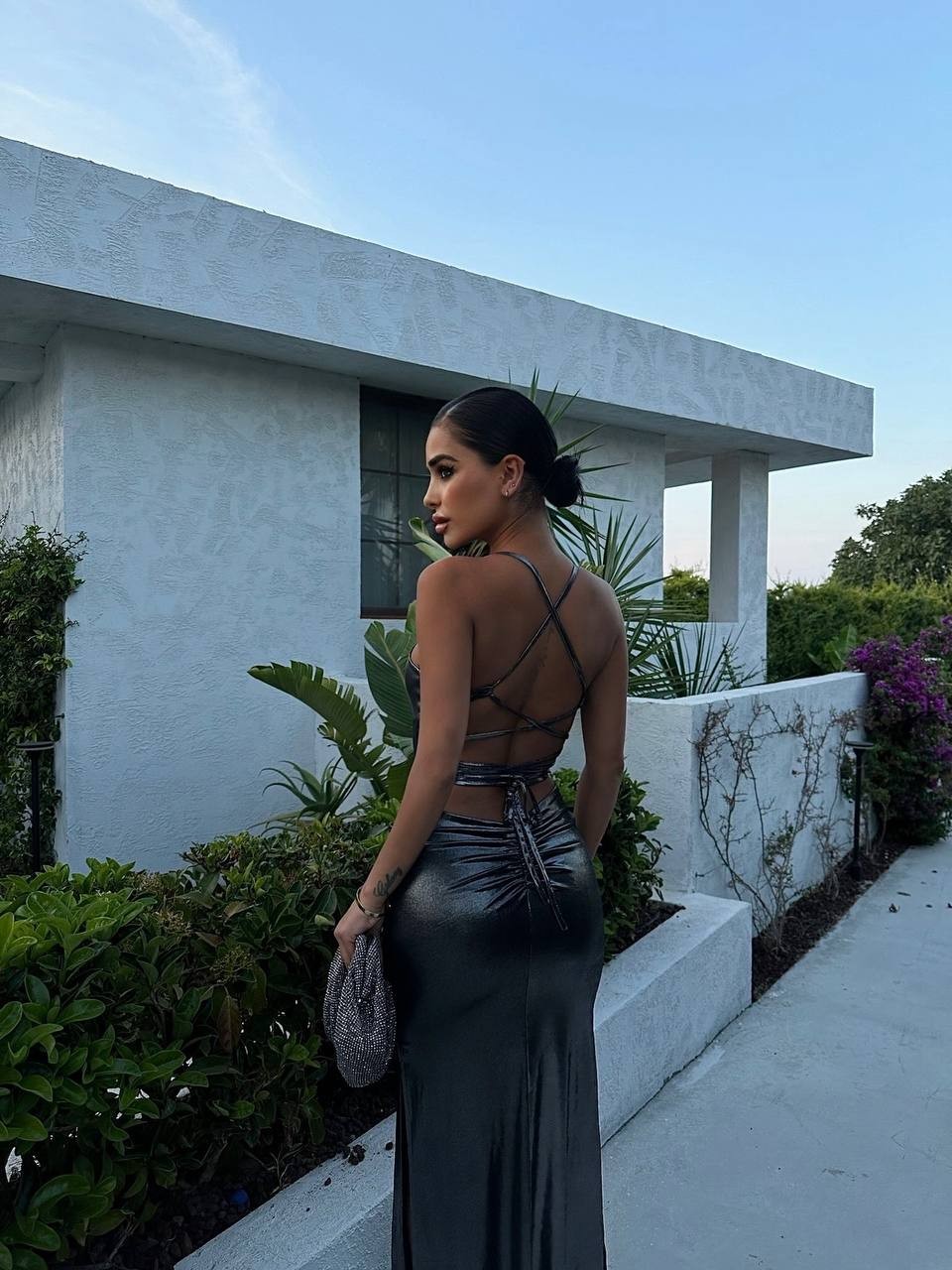 Gabriela Parlak Yırtmaçlı Maxi Boy Elbise