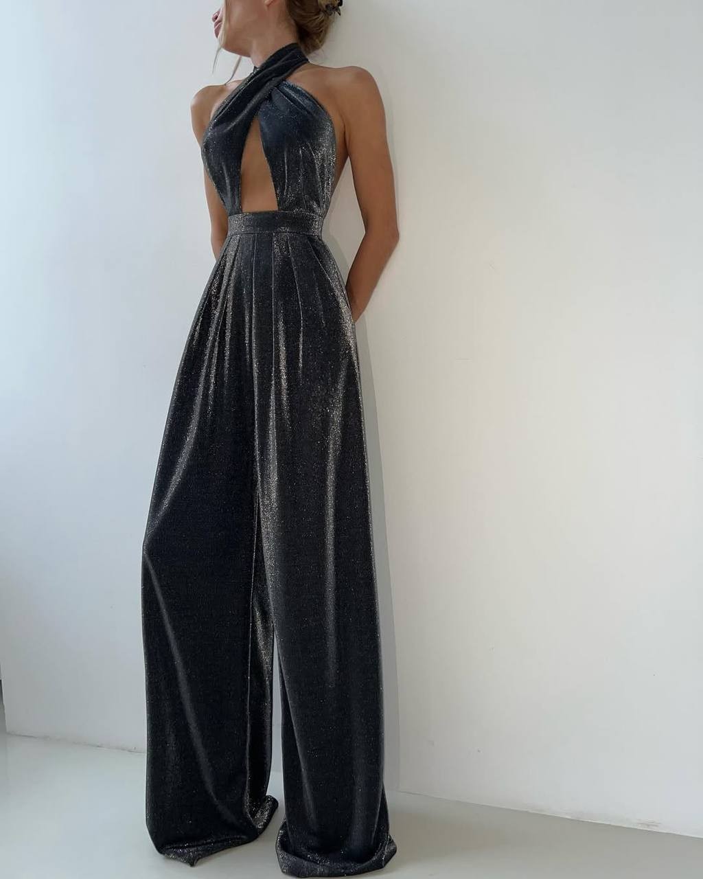 Alexandra Tasarım Simli Maxi Tulum - Siyah
