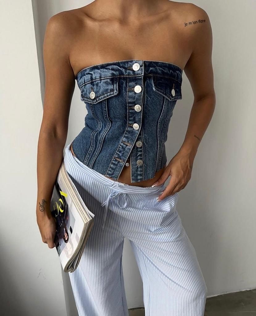 Ruby Denim Crop - Mavi