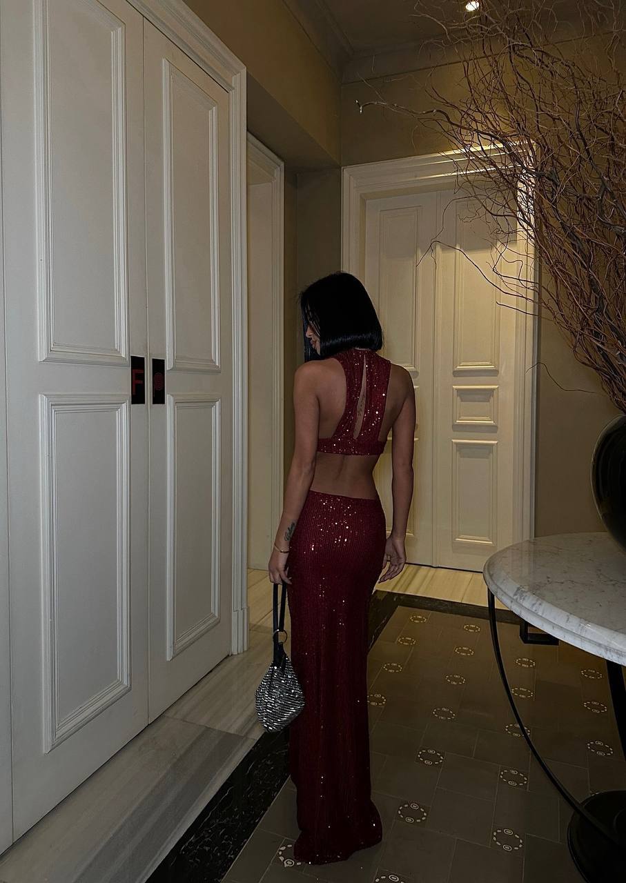 Stella Tasarım Payetli Maxi Boy Elbise