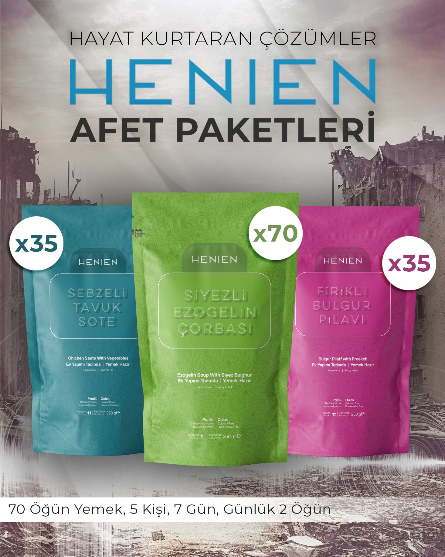 HENIEN Afet Paketi (5 kişi 7 gün) | Tavuk Menü