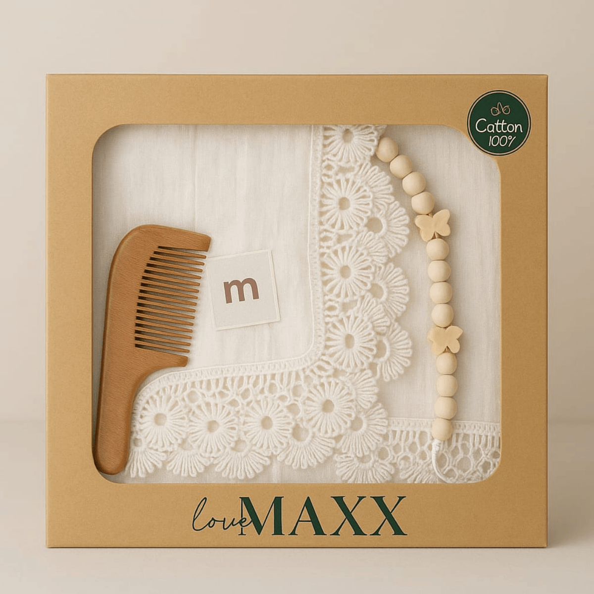 Unisex Müslin Battaniye Emzik Tutacağı Tarak 3lü Set - Krem