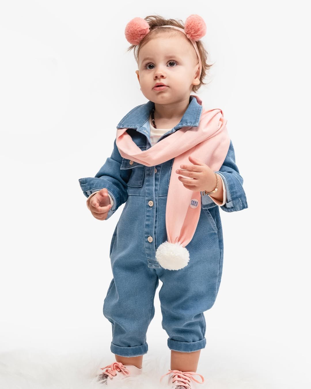 Atkılı Denim Tulum Çizgili Tişört Takımı - Pembe