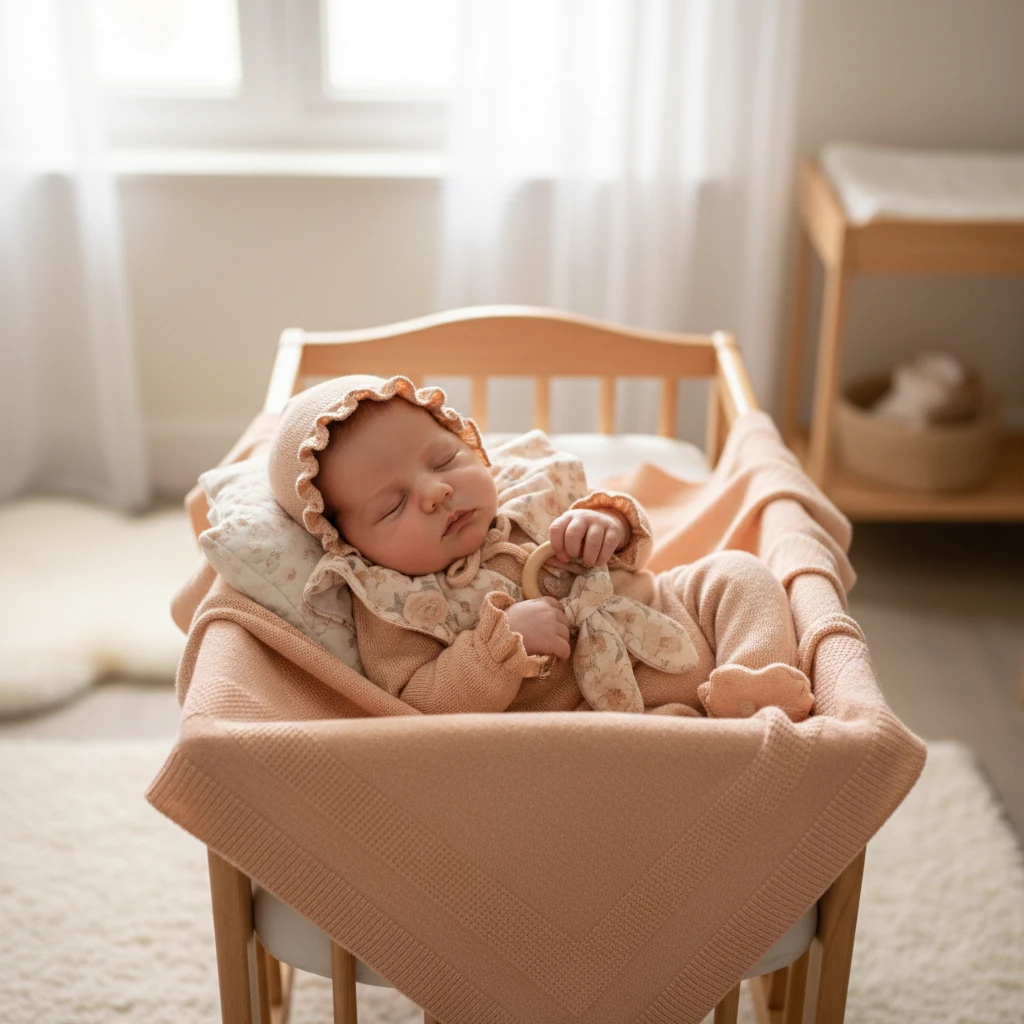 %100 Organik Pamuklu Müslin Bebe Yaka Detaylı Vintage Oyuncaklı 5'li Triko Hastane Çıkış Seti - Somon