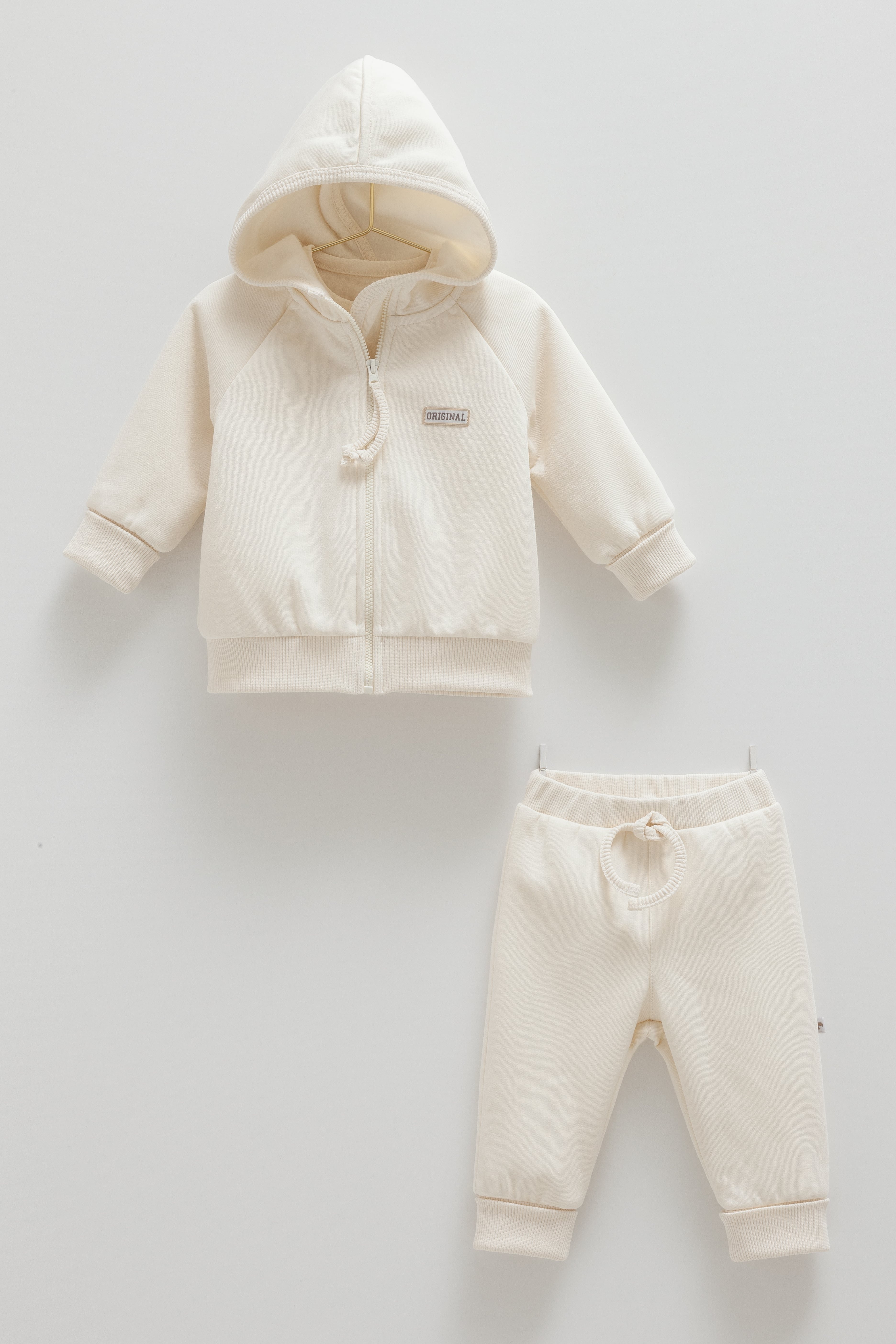1896- Premium %100 Pamuklu Erkek Bebek Basic 3'lü Takım - Ekru