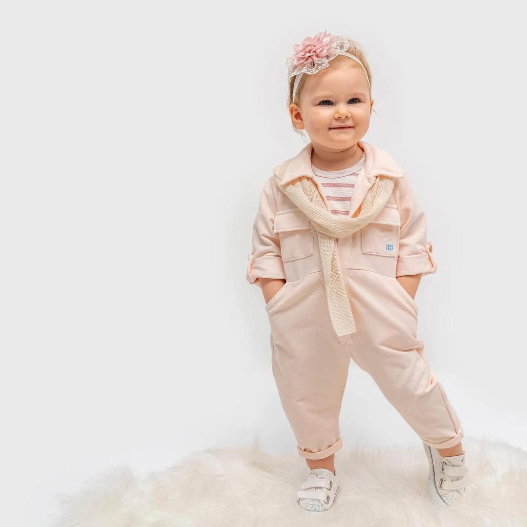Kız Bebek Atkılı Keten 3'lü Tulum Takımı
