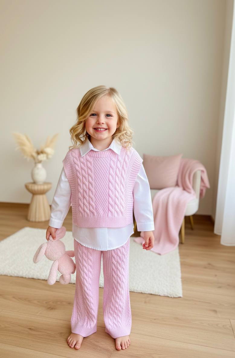 Cherry/Pink Lady Kız Çocuk Triko 3'lü Takımı - Pembe