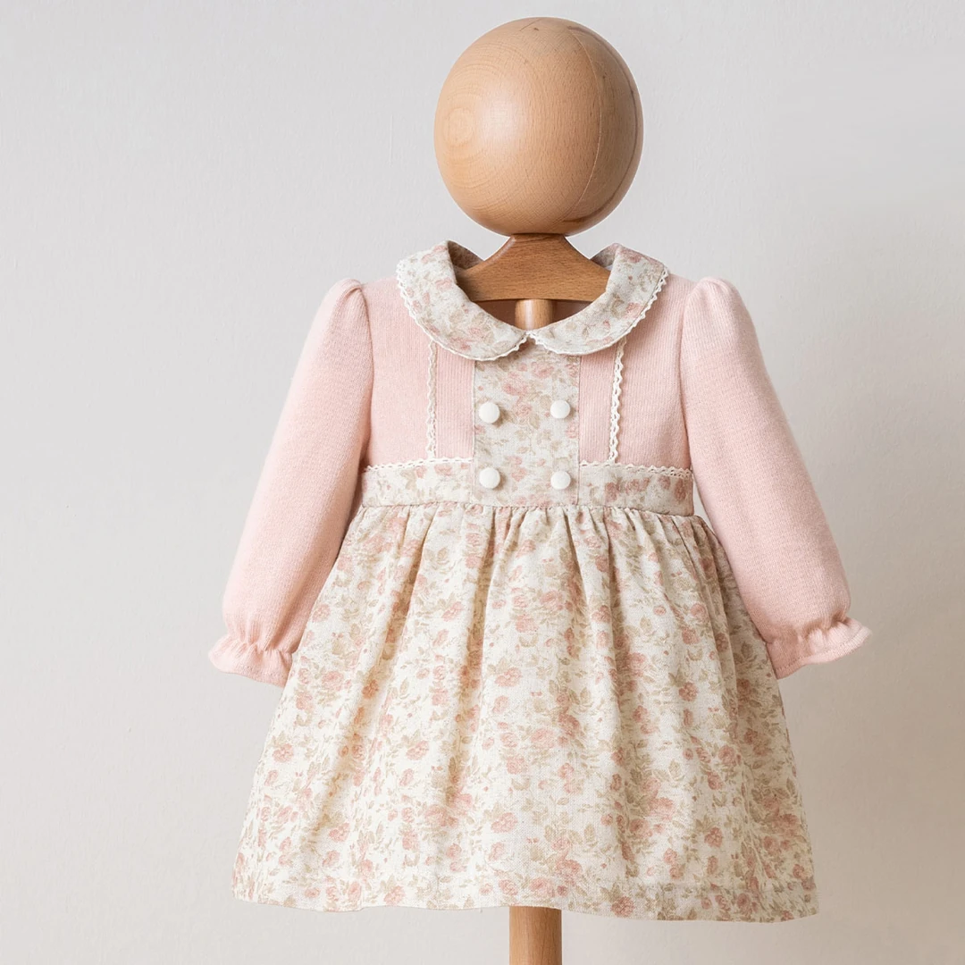 Çiçek Baskılı Bebe Yaka Uzun Kollu Elbise(SOMON)