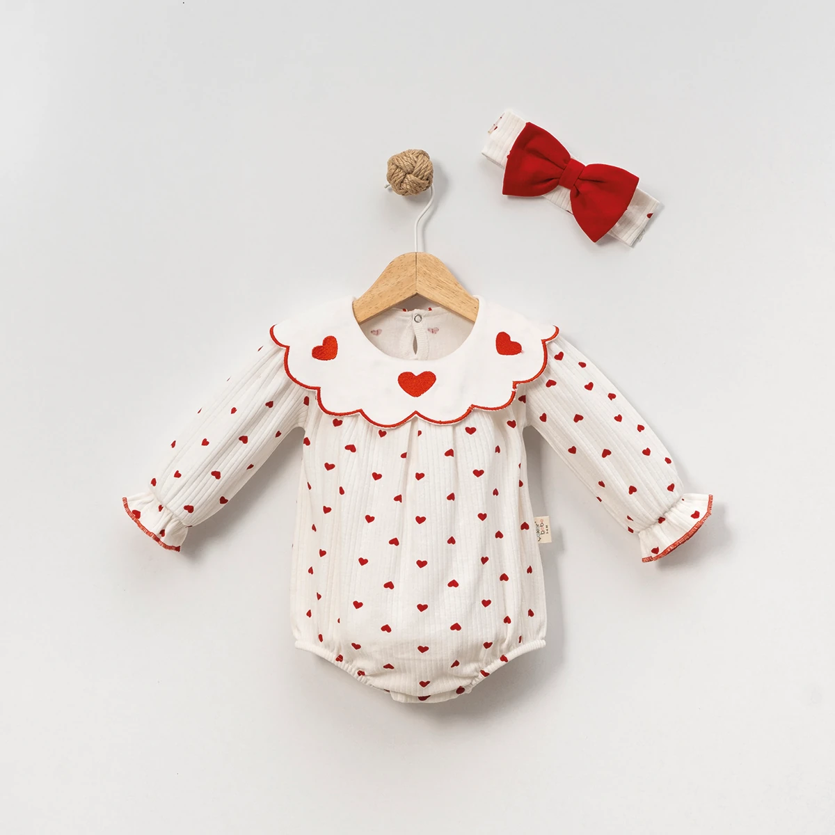Geniş Yakalı Kız Bebek Romper - Kırmızı
