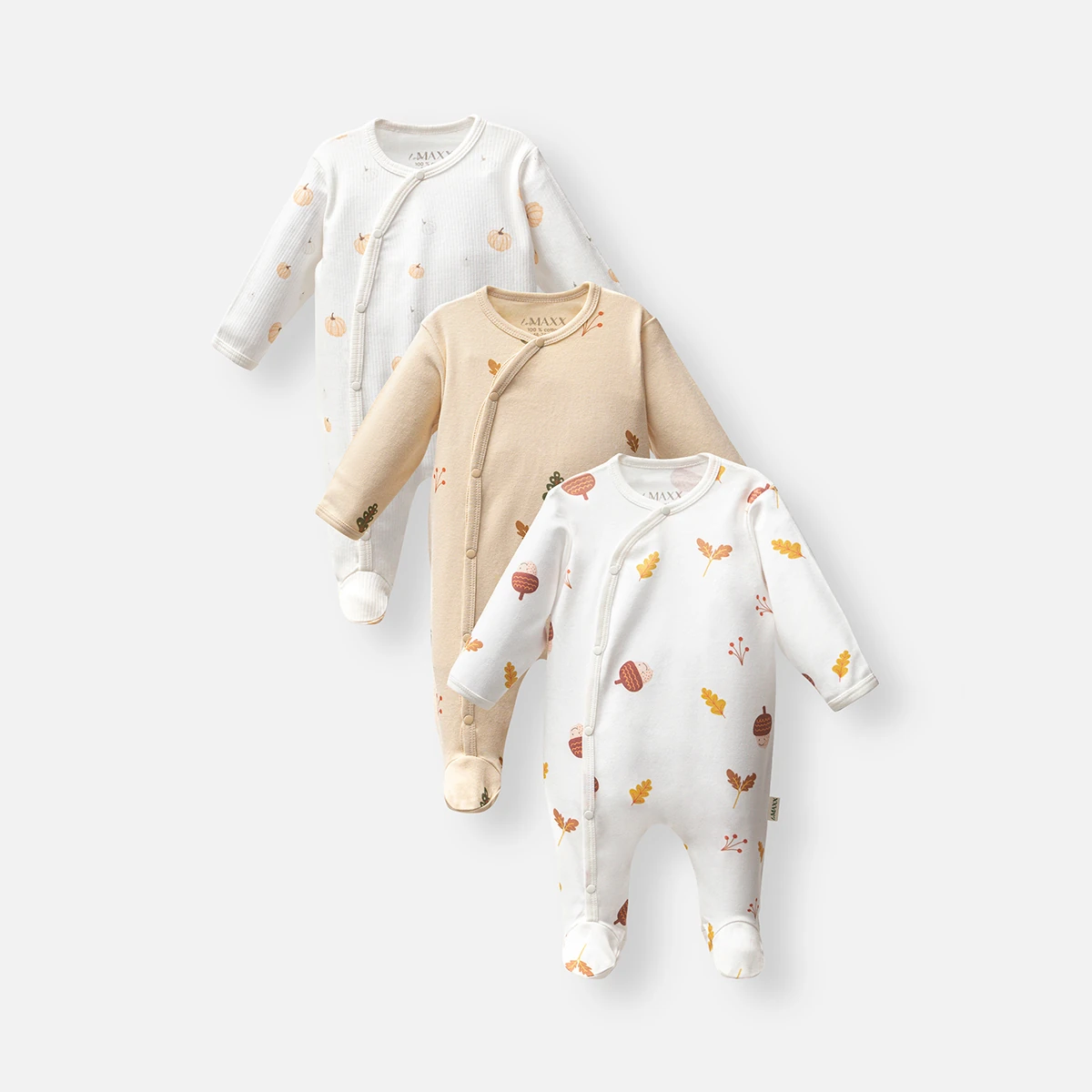 %100 Pamuklu Kız Bebek 3'lü Uzun Kollu Patikli Tulum Seti Sonbahar Desenli