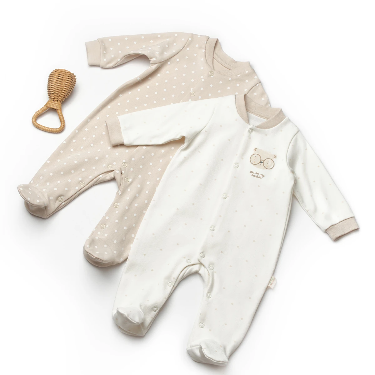 %100 Organik pamuklu Unisex ''You are my sunshine'' Patikli İkili Tulum Takımı