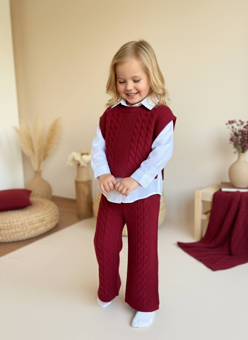 Cherry/Pink Lady Kız Çocuk Triko 3'lü Takımı - Kırmızı