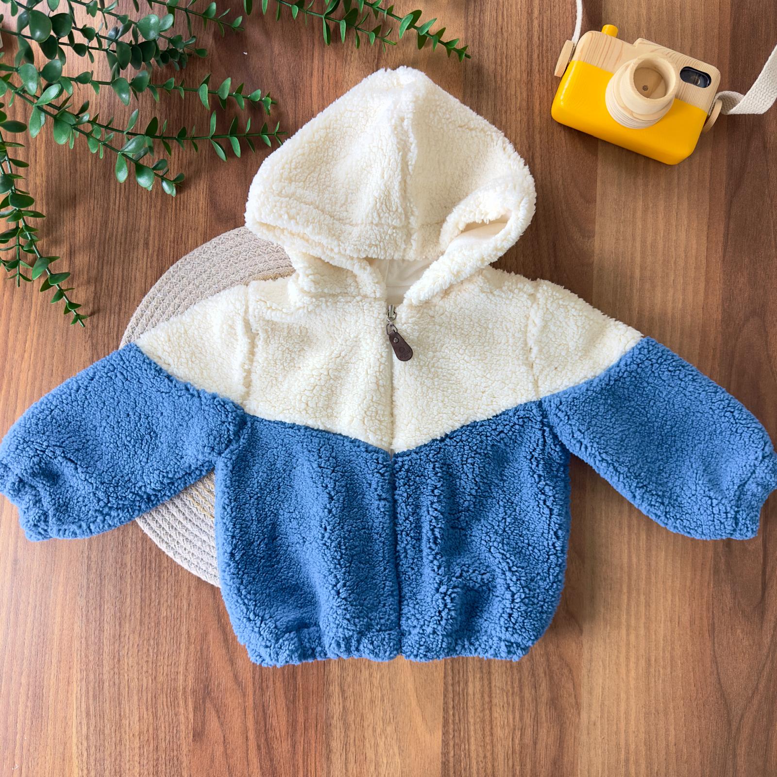 Kapüşonlu Welsoft Erkek Bebek Montu - Mavi