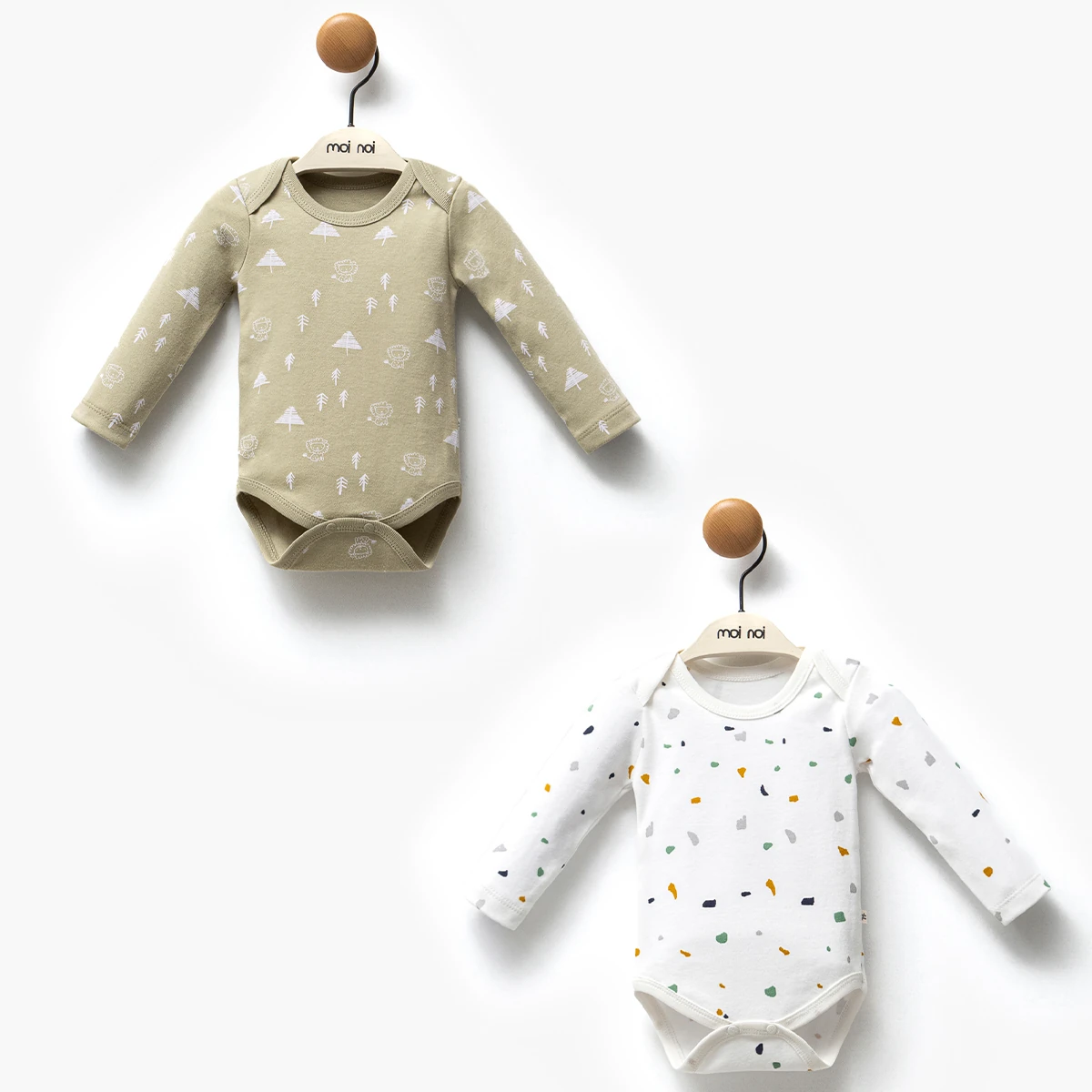 OEKO-TEX® Sertifikalı %100 Pamuklu  Çam ağacı desenli Erkek Bebek 2'li Çıtçıtlı Body&Zıbın Takımı 