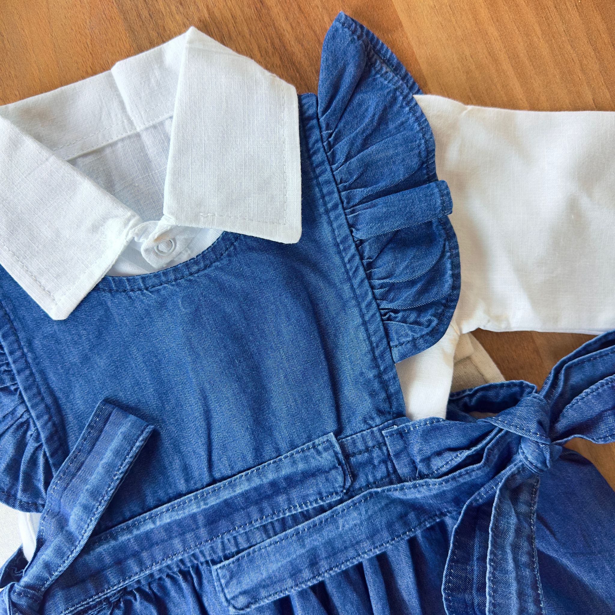 Kız Bebek Gömlekli Denim Kot Tulum Takımı