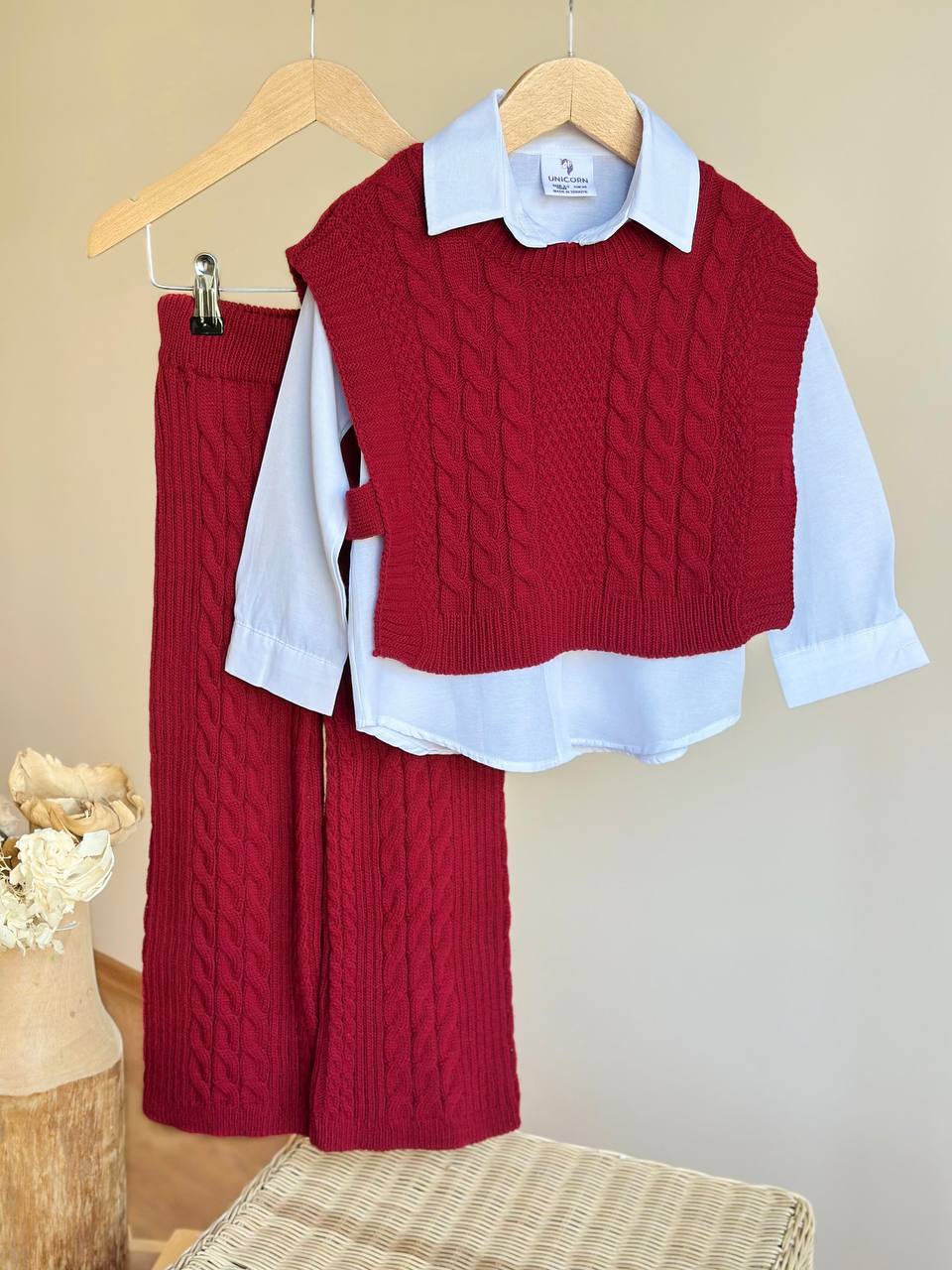 Cherry/Pink Lady Kız Çocuk Triko 3'lü Takımı - Kırmızı