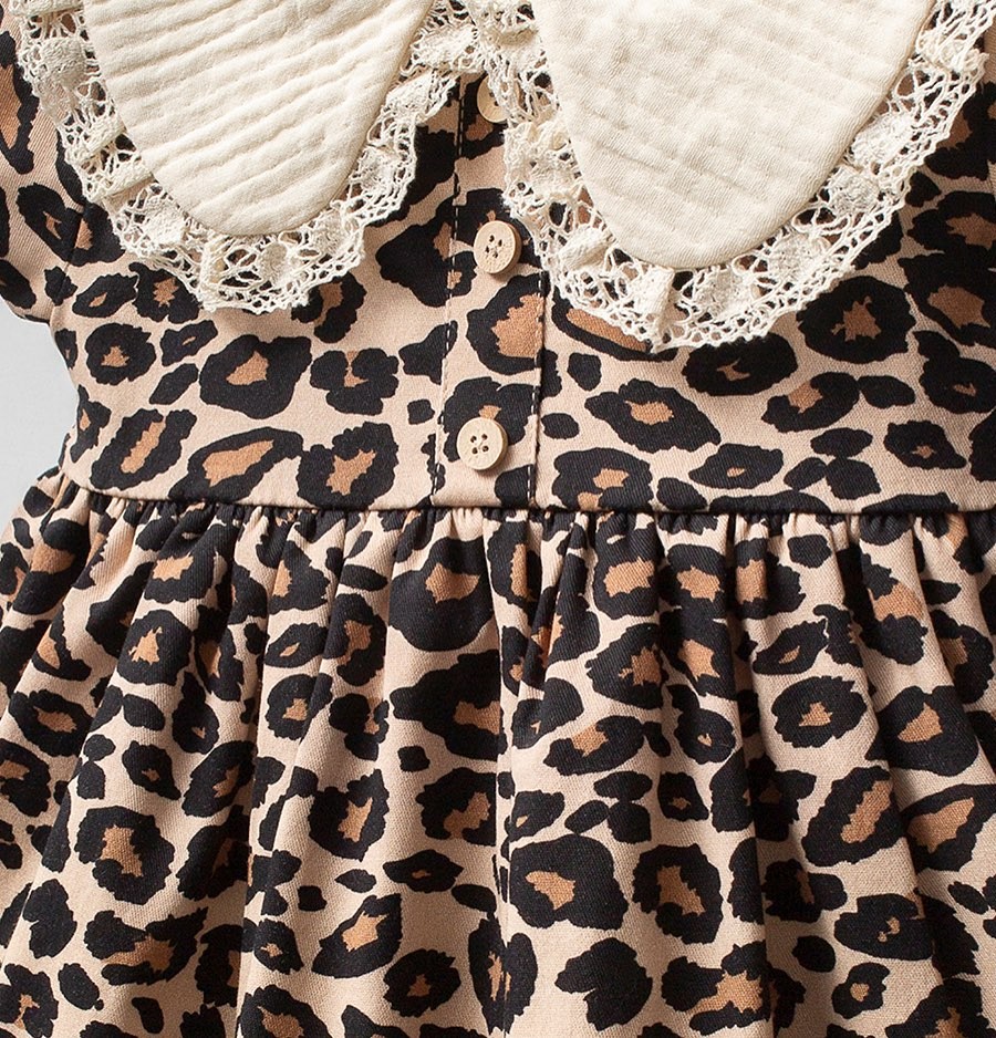 Leopar Desenli Müslin Yaka Elbise