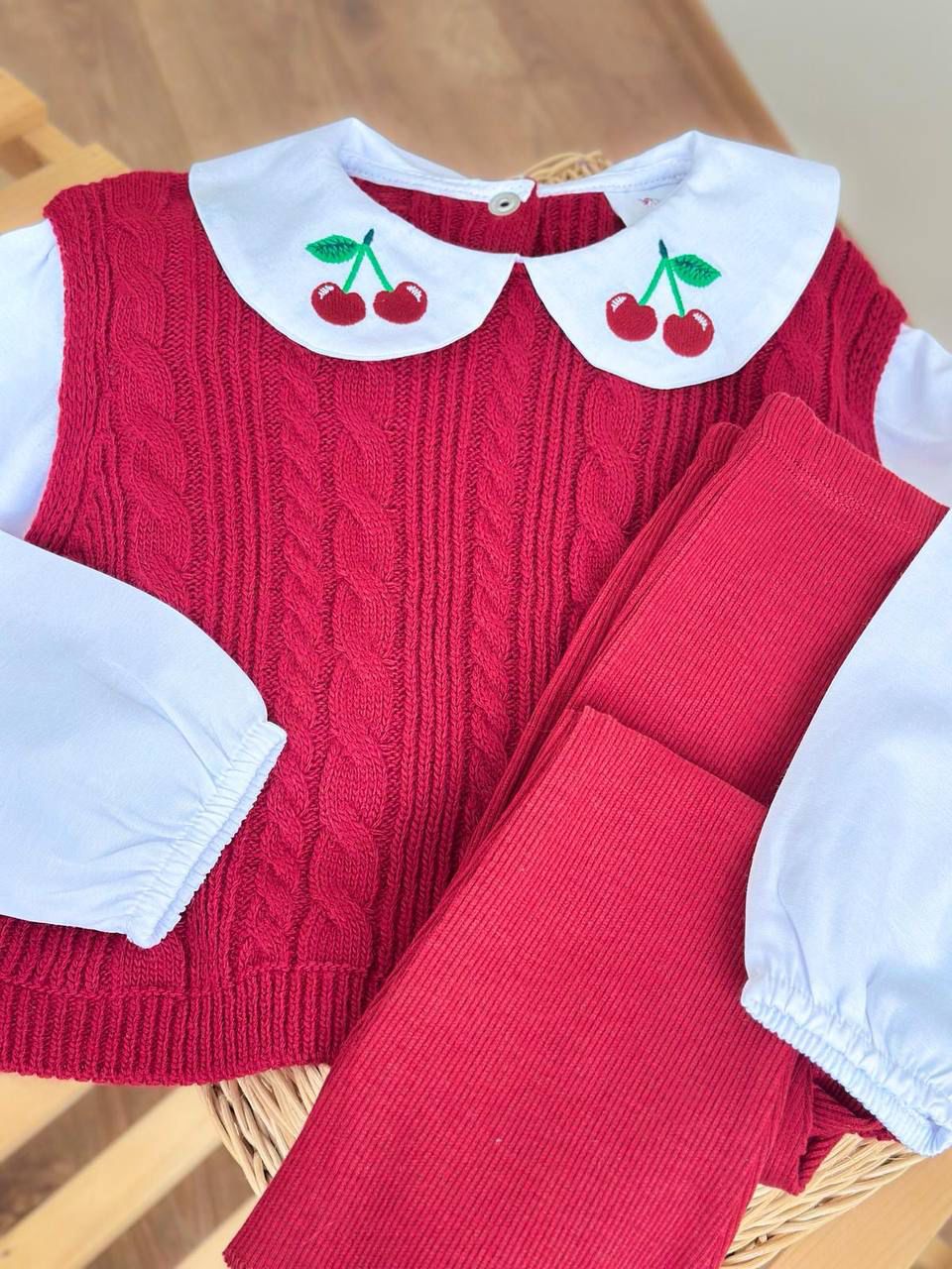 Cherry Yaka İspanyol Paça 3'lü Triko Takım