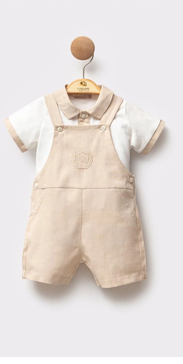 Erkek Bebek Salopetli Takım - Bej