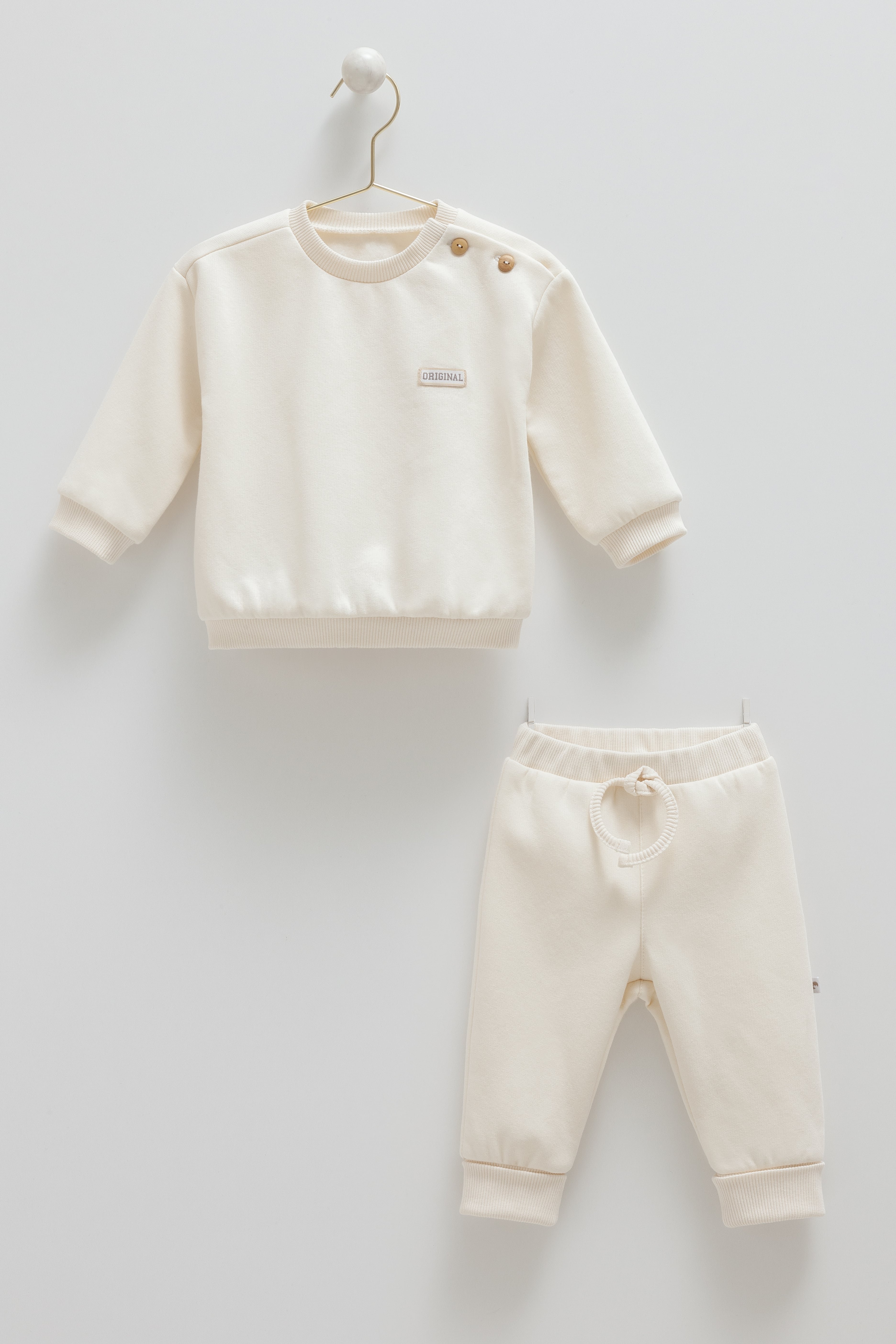 1882- Premium %100 Pamuklu Erkek Bebek Basic 2'li Takım - Ekru