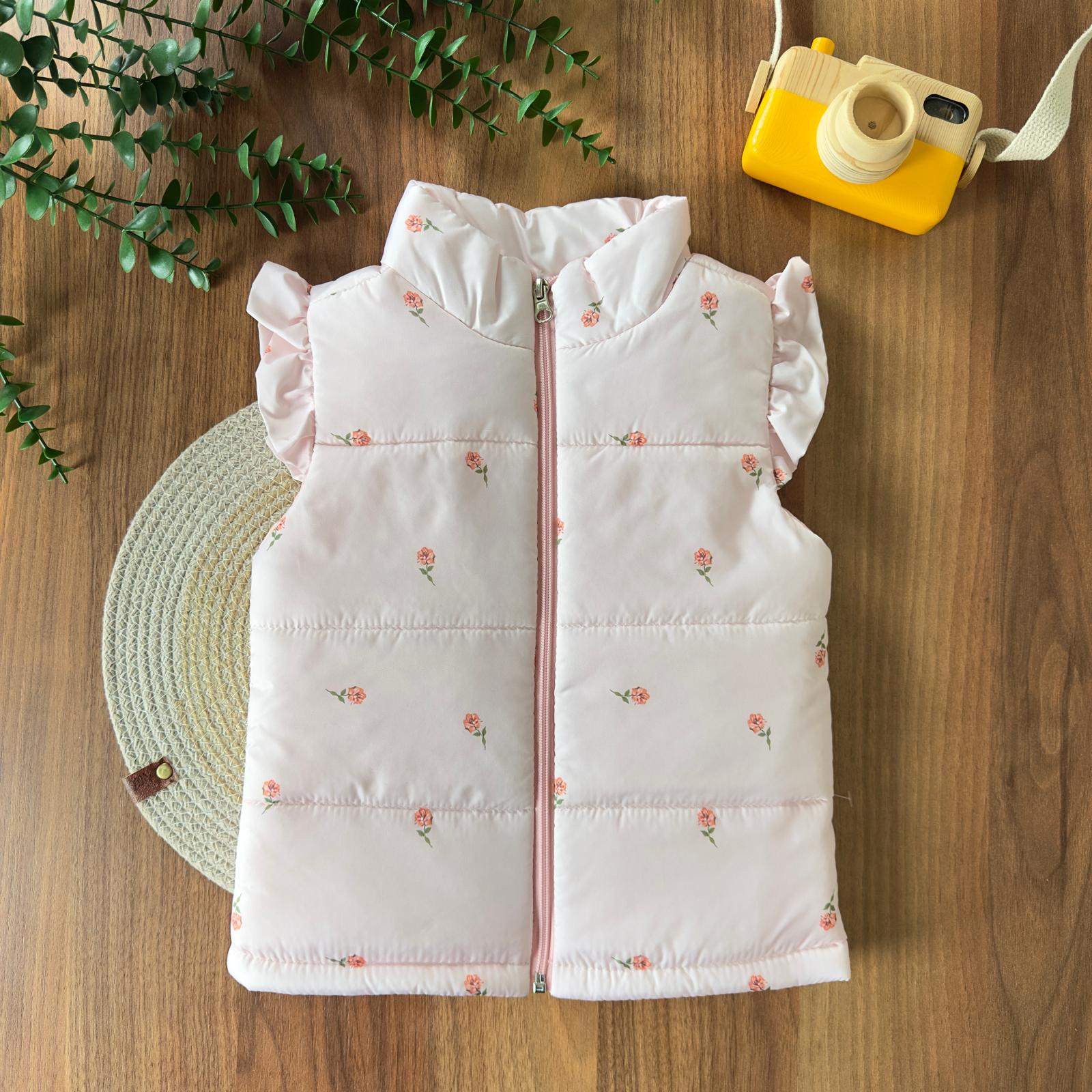 Gül Desenli Pudra Renk Kız Bebek Şişme Yelek