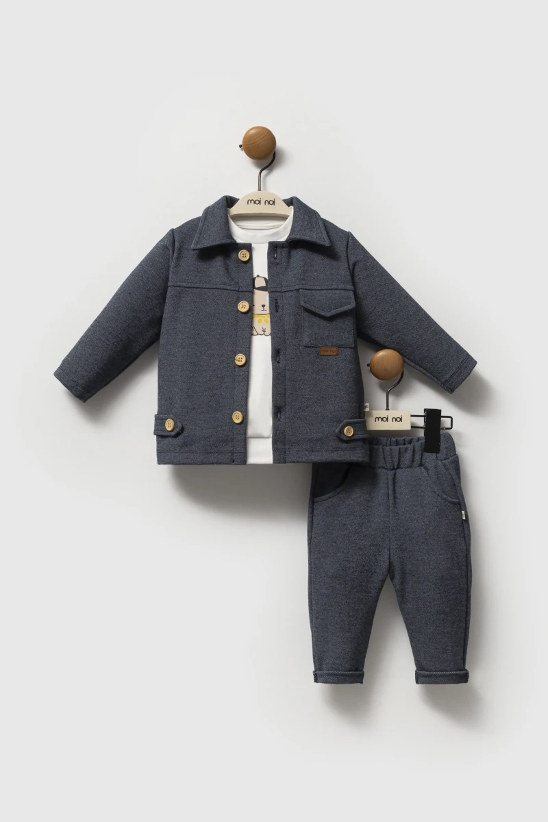 Denim Ceketli Erkek Bebek 3'lü Takım