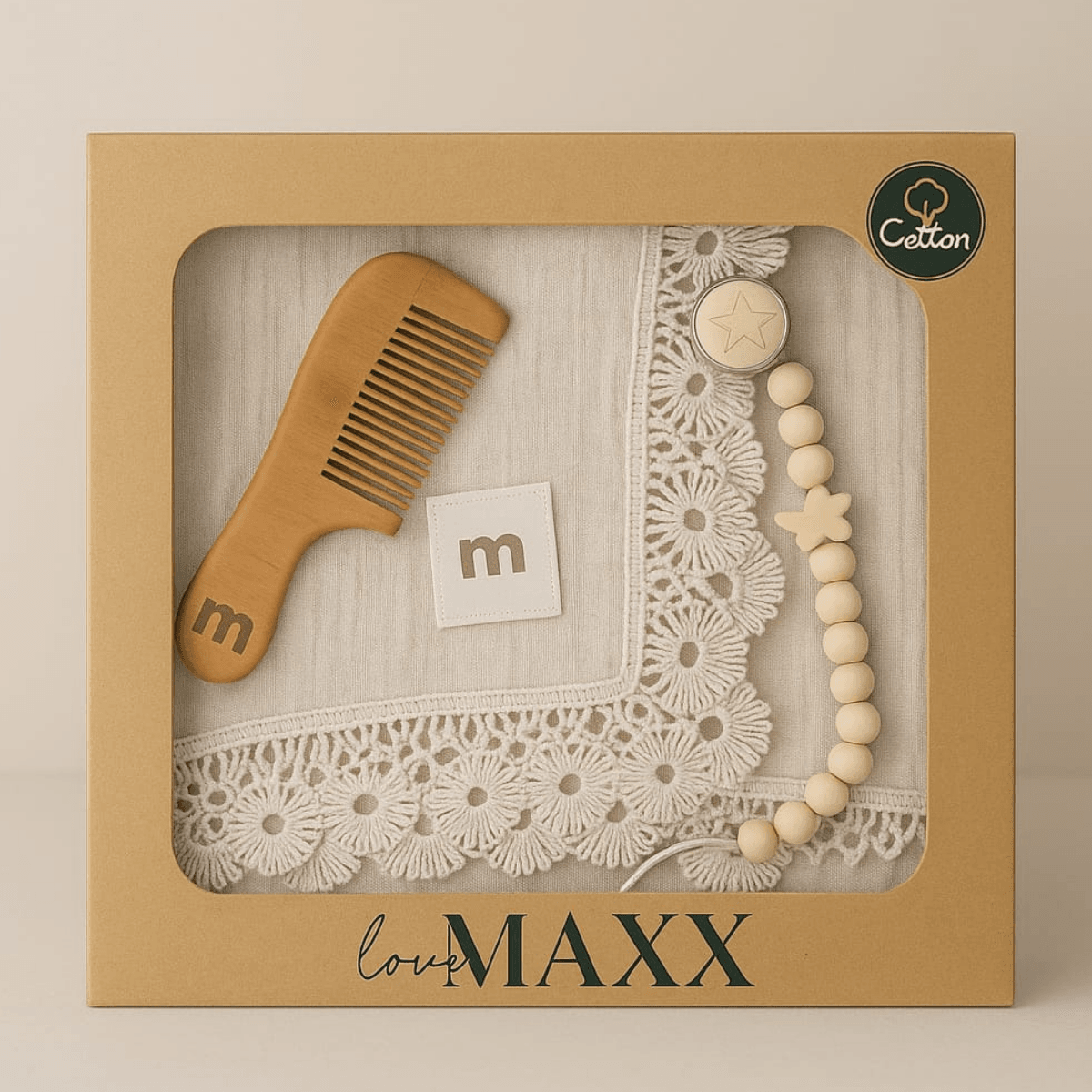 Unisex Müslin Battaniye Emzik Tutacağı Tarak 3lü Set - Bej