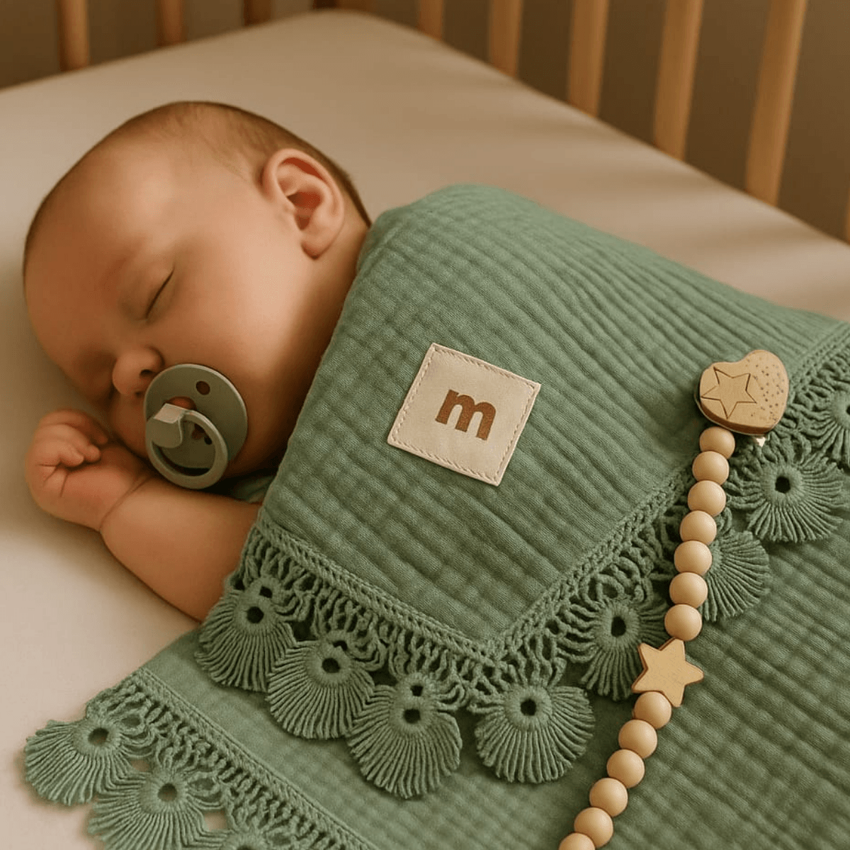 Unisex Müslin Battaniye Emzik Tutacağı Tarak 3lü Set - Yeşil
