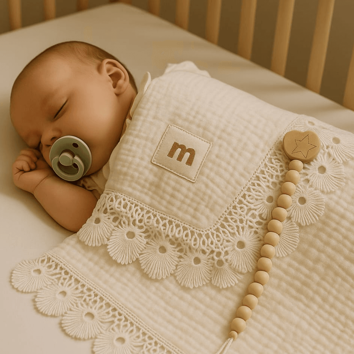 Unisex Müslin Battaniye Emzik Tutacağı Tarak 3lü Set - Krem