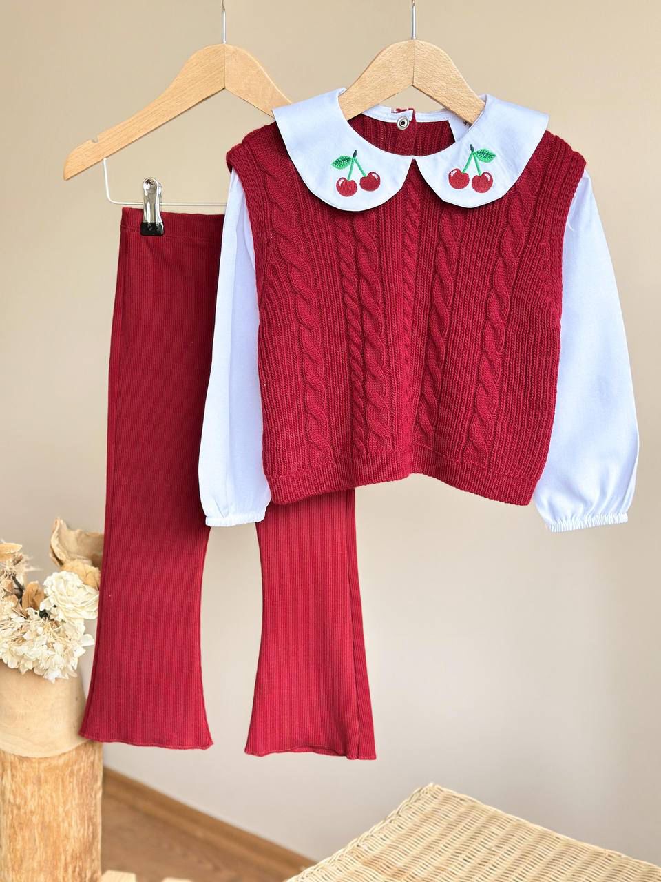 Cherry Yaka İspanyol Paça 3'lü Triko Takım