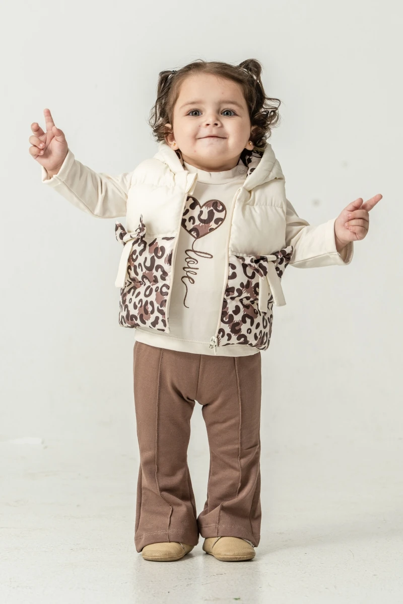 Yelekli İspanyol Paça Kız Bebek 3'lü Takım