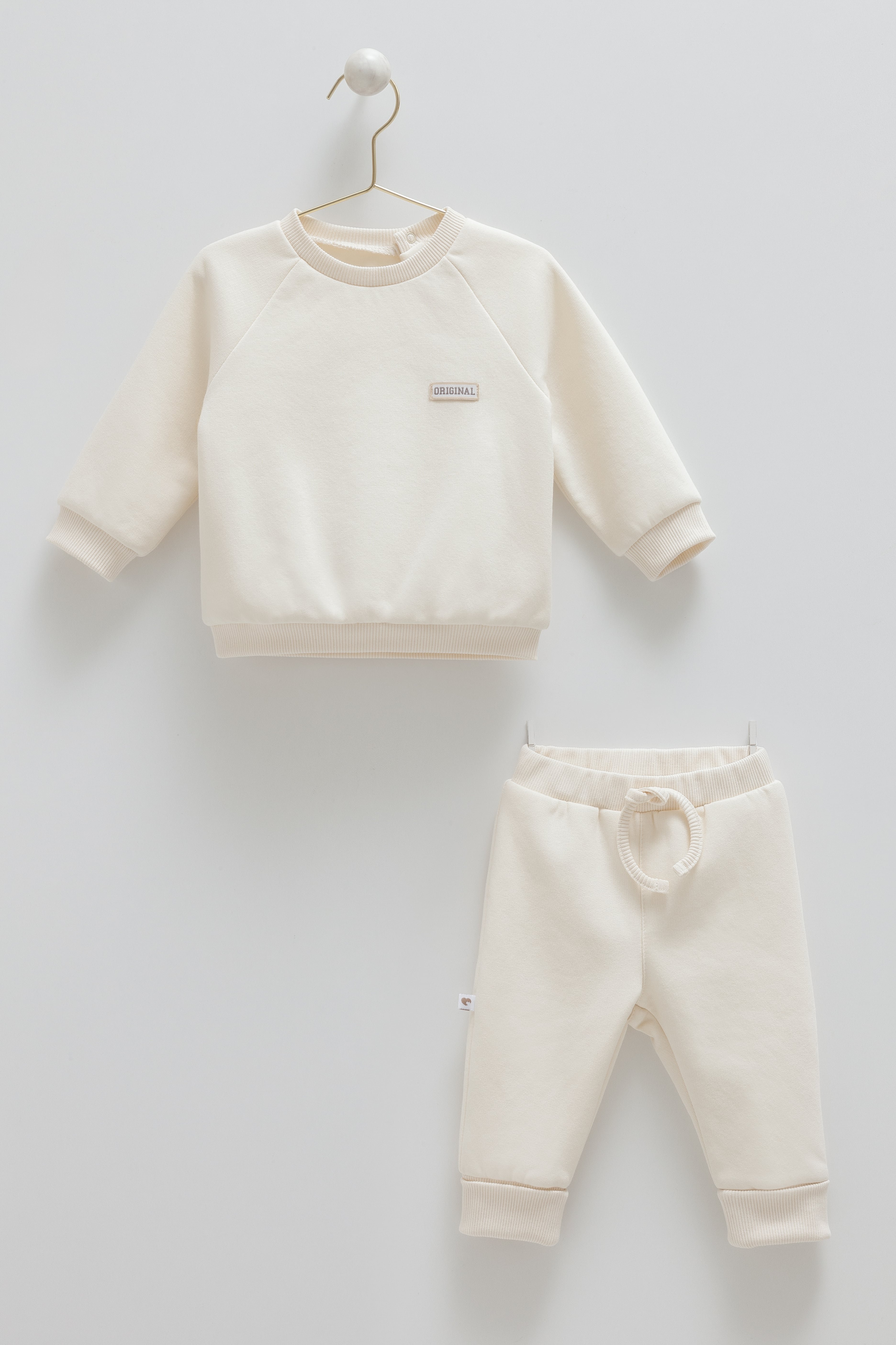 1883- Premium %100 Pamuklu Kız Bebek Basic 2'li Takım - Ekru
