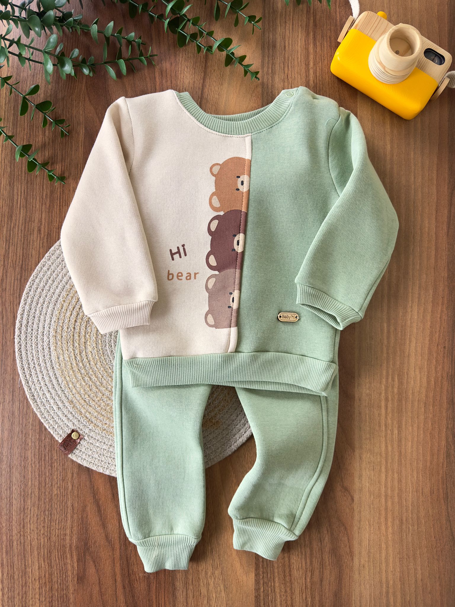 ''Hi Bear'' Erkek Bebek İkili Takım - Yeşil