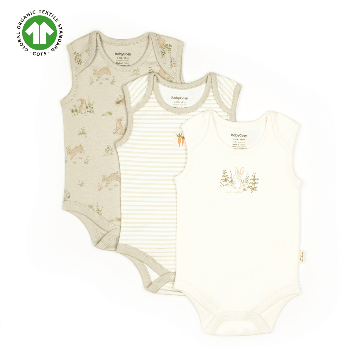 Organik Pamuklu Unisex Askılı 3'lü Body&Zıbın Takımı