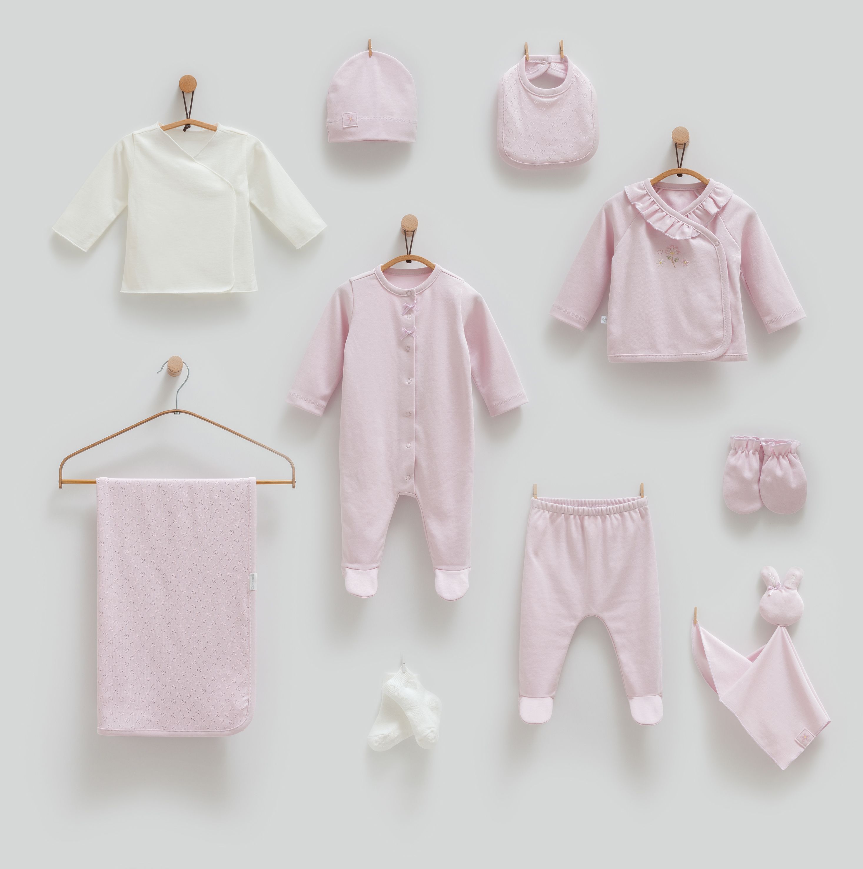 Organik Pamuklu CuteRabbit 10'lu Hastane Çıkış Seti - Gül Kurusu