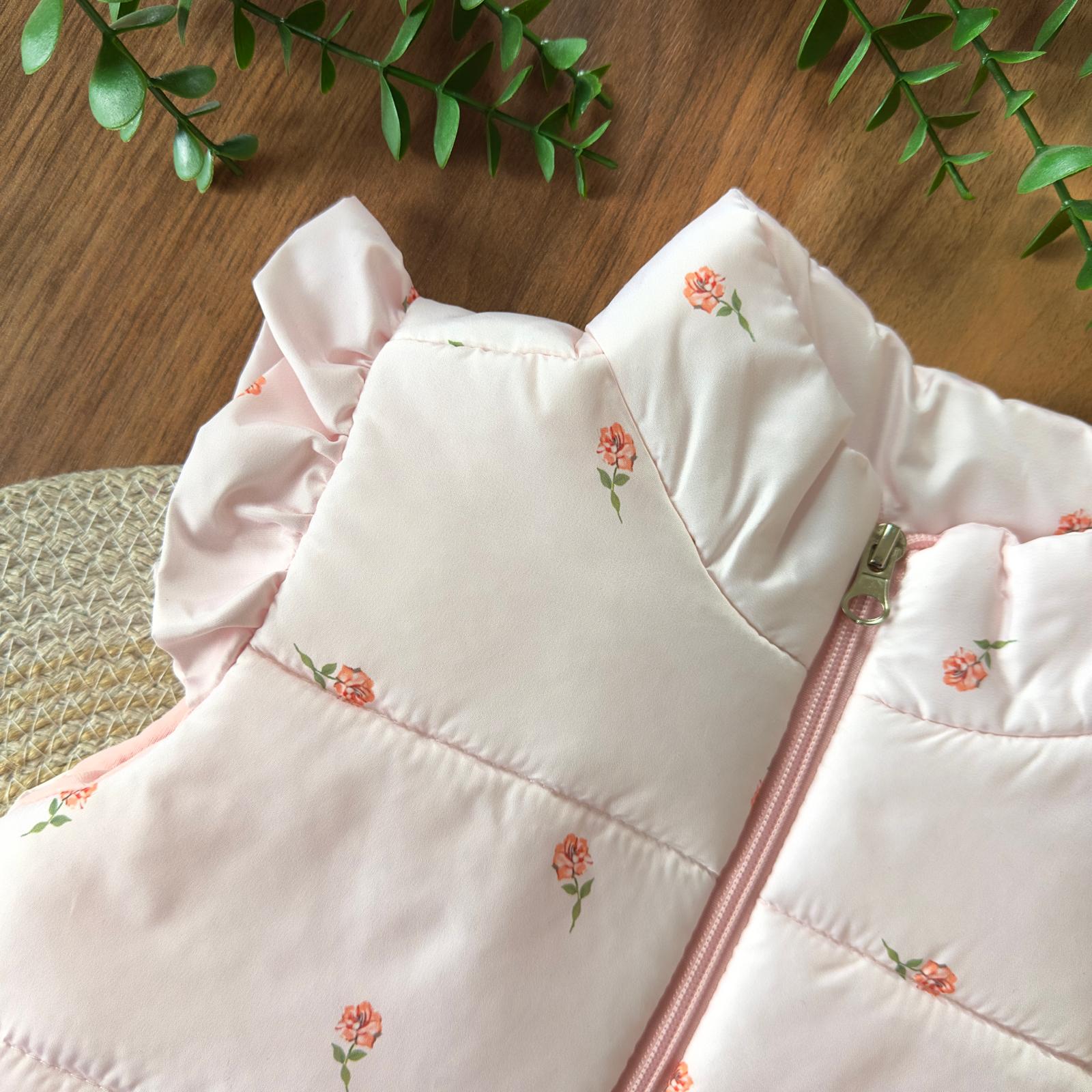 Gül Desenli Pudra Renk Kız Bebek Şişme Yelek