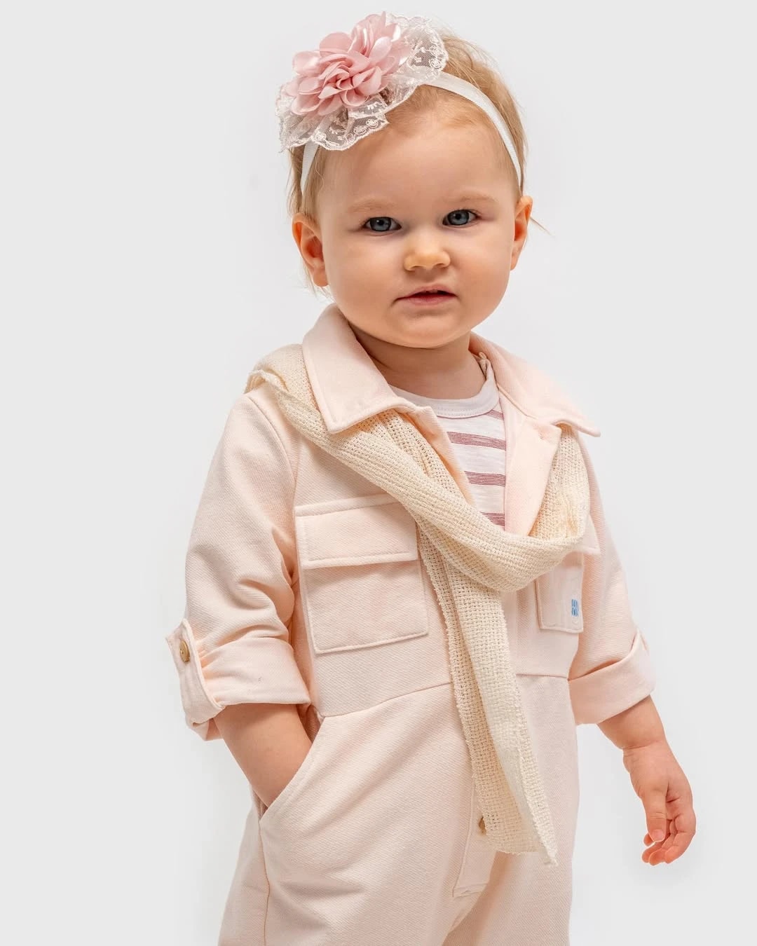Kız Bebek Atkılı Keten 3'lü Tulum Takımı
