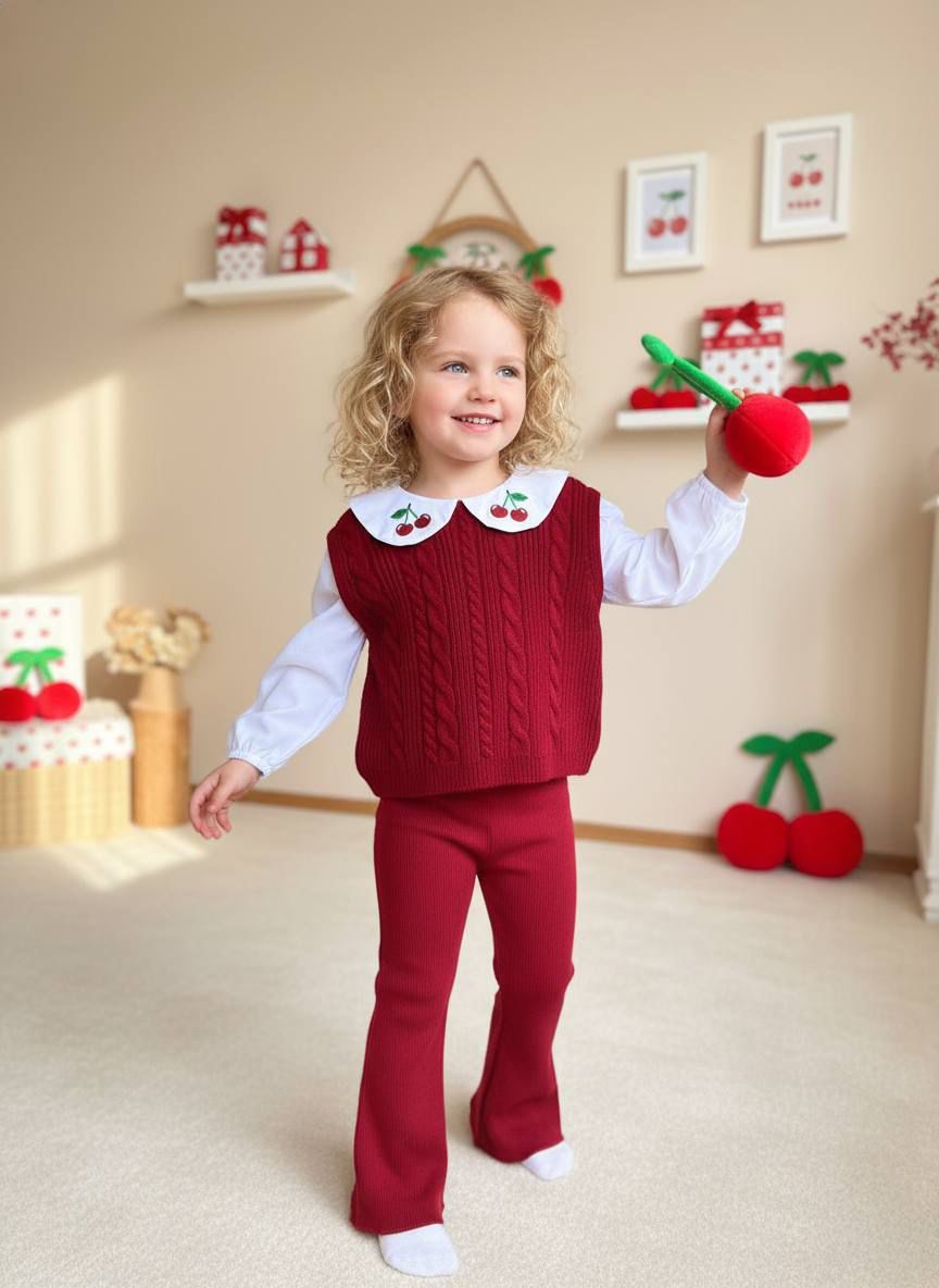 Cherry Yaka İspanyol Paça 3'lü Triko Takım