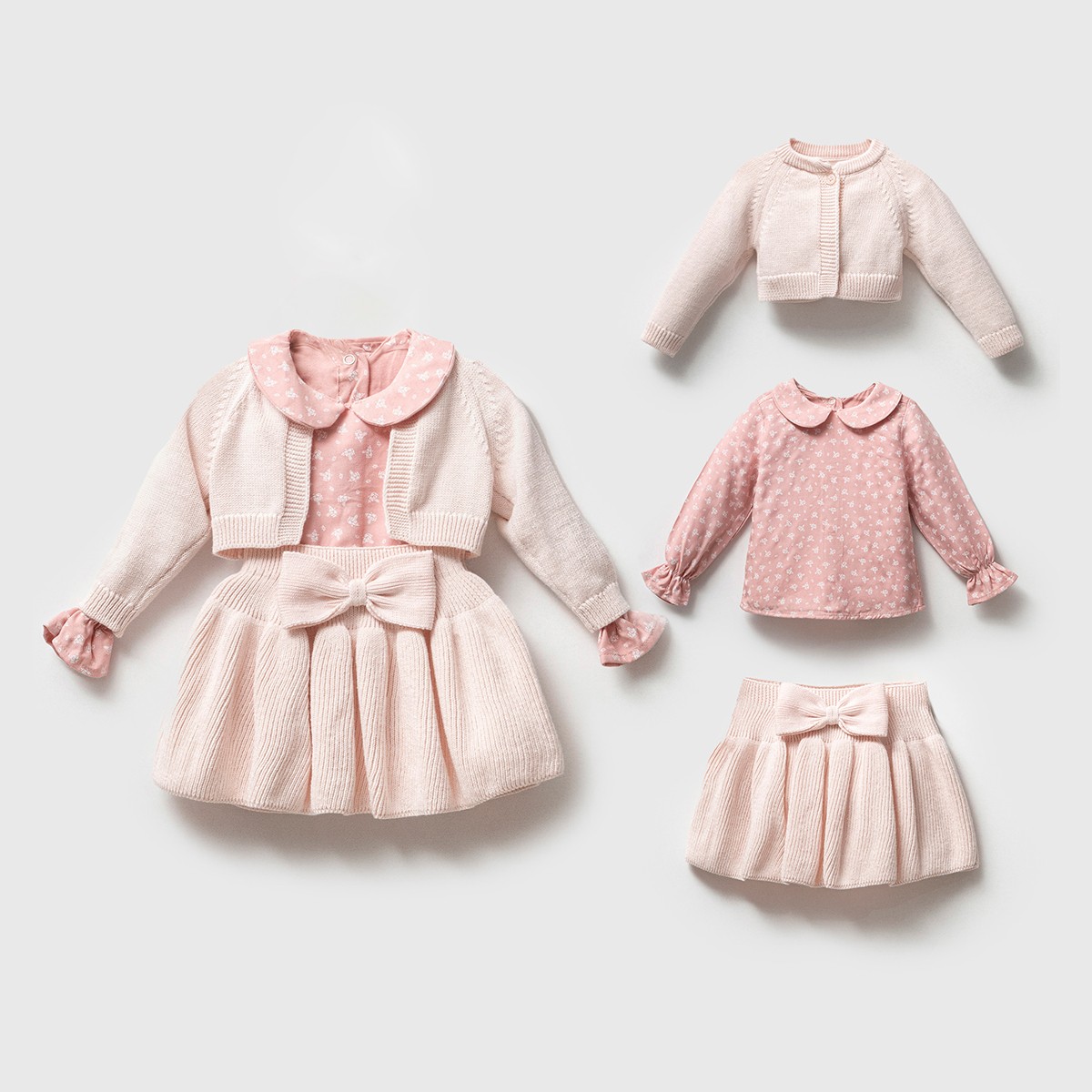 %100 Organik Pamuklu Emma Model 3'lü Triko Takım - Pembe