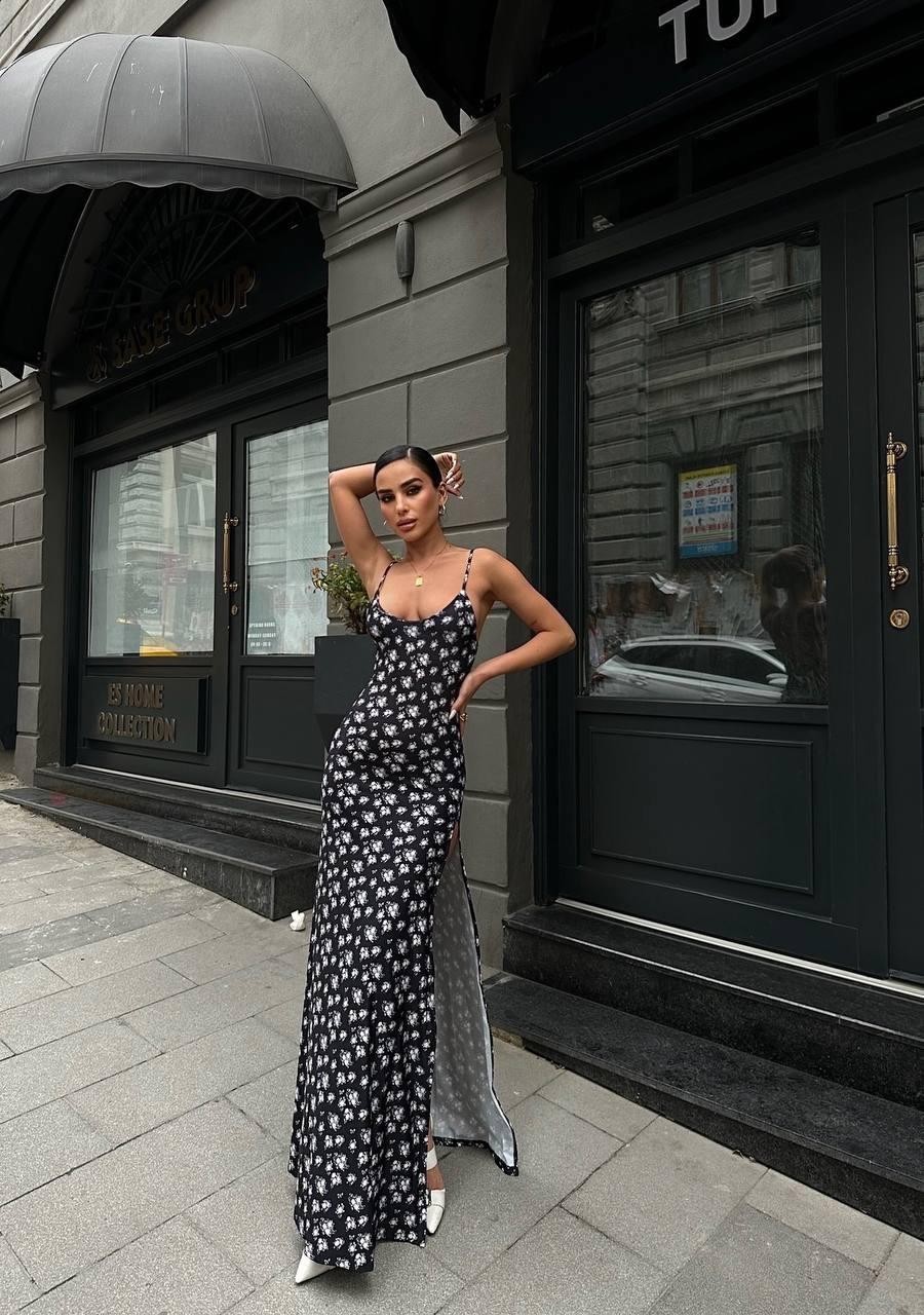 Dijital baskı maxi boy çan model elbise