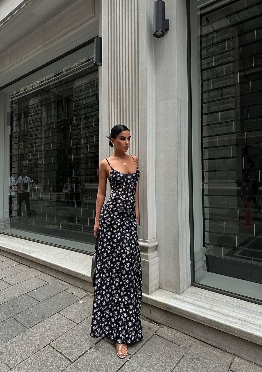 Dijital baskı maxi boy çan model elbise