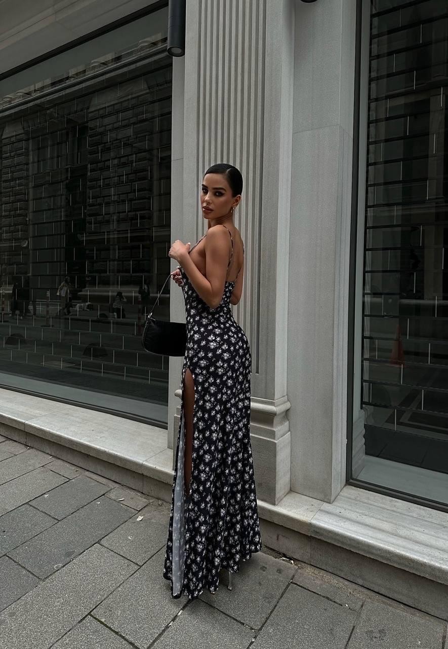 Dijital baskı maxi boy çan model elbise