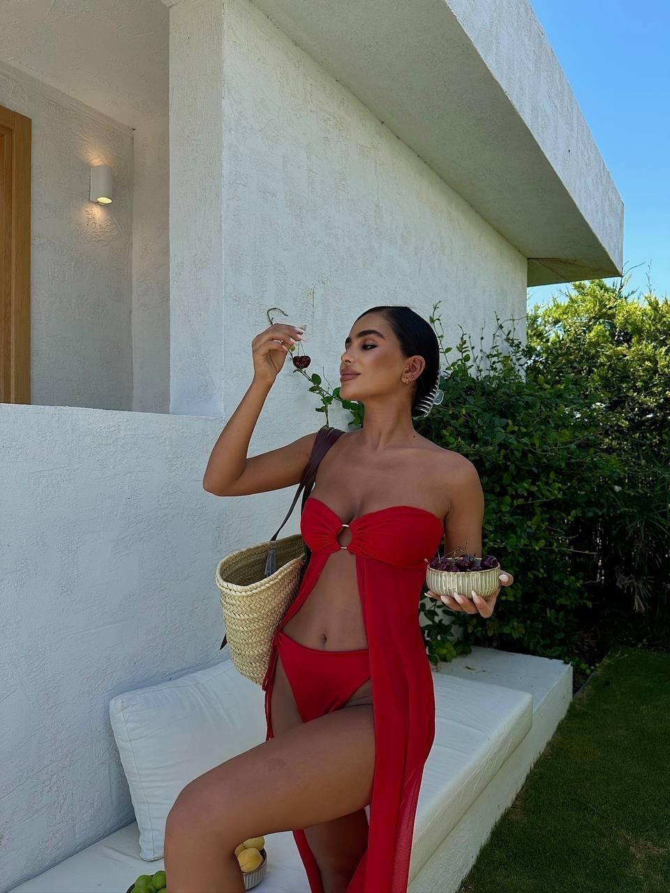 Bikini Pareo Set Takım - Kırmızı