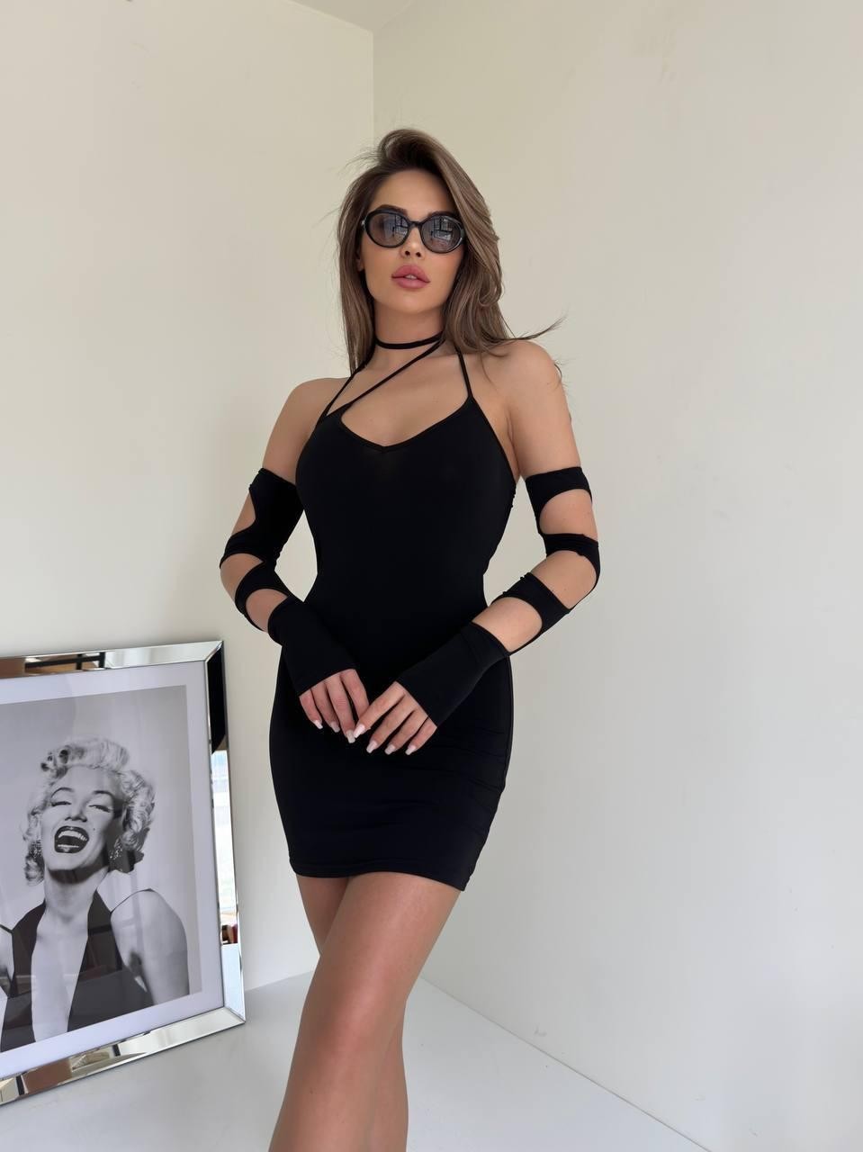 Sandy kumaş kol detaylı elbise