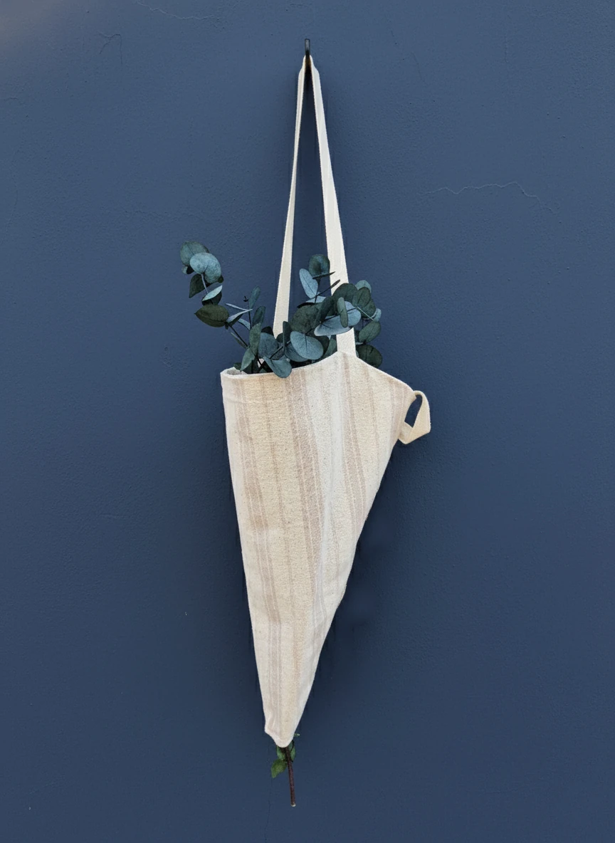 Bej Çizgili Yıkanmış Keten Çiçek Çantası