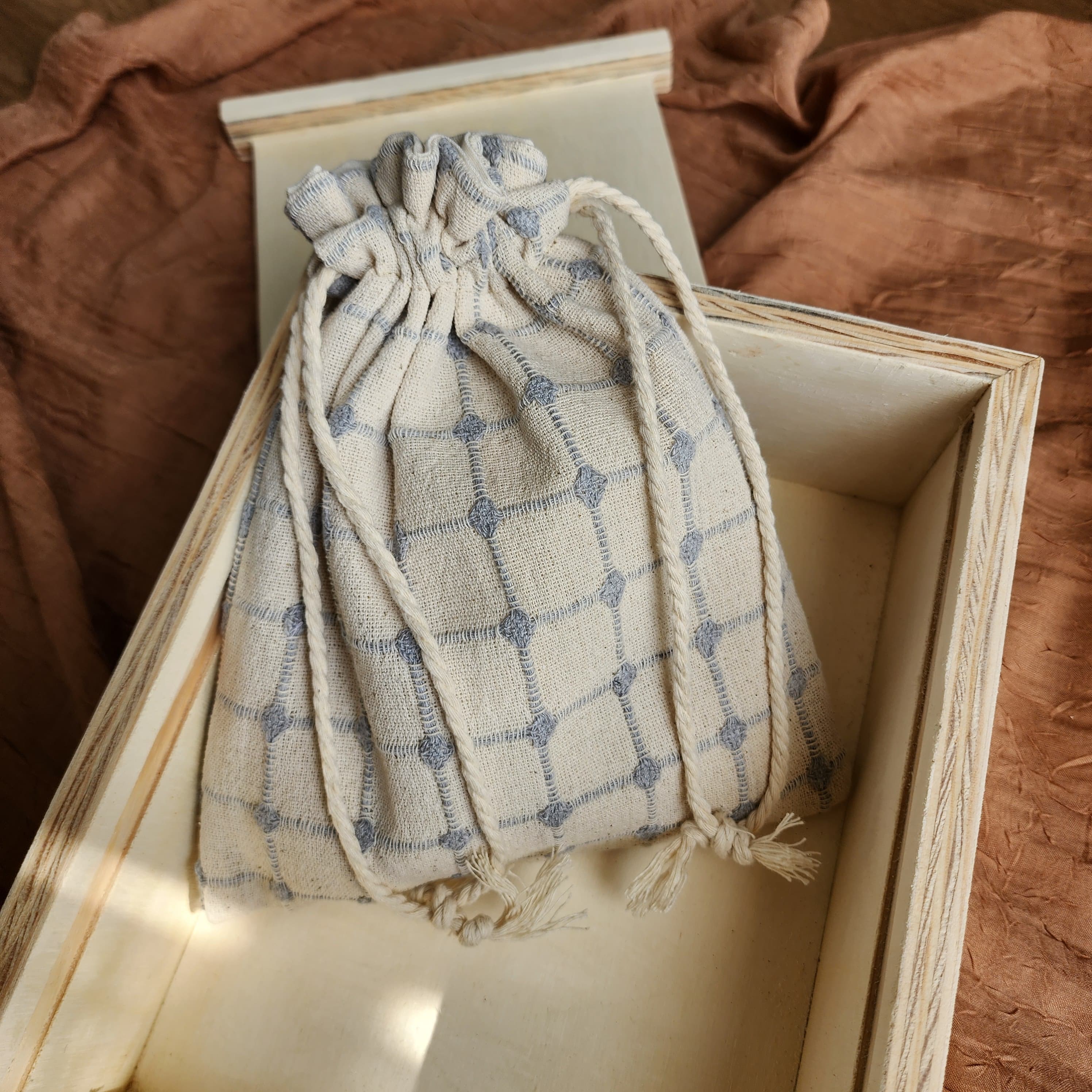 Mavi Kareli Pamuklu Kese