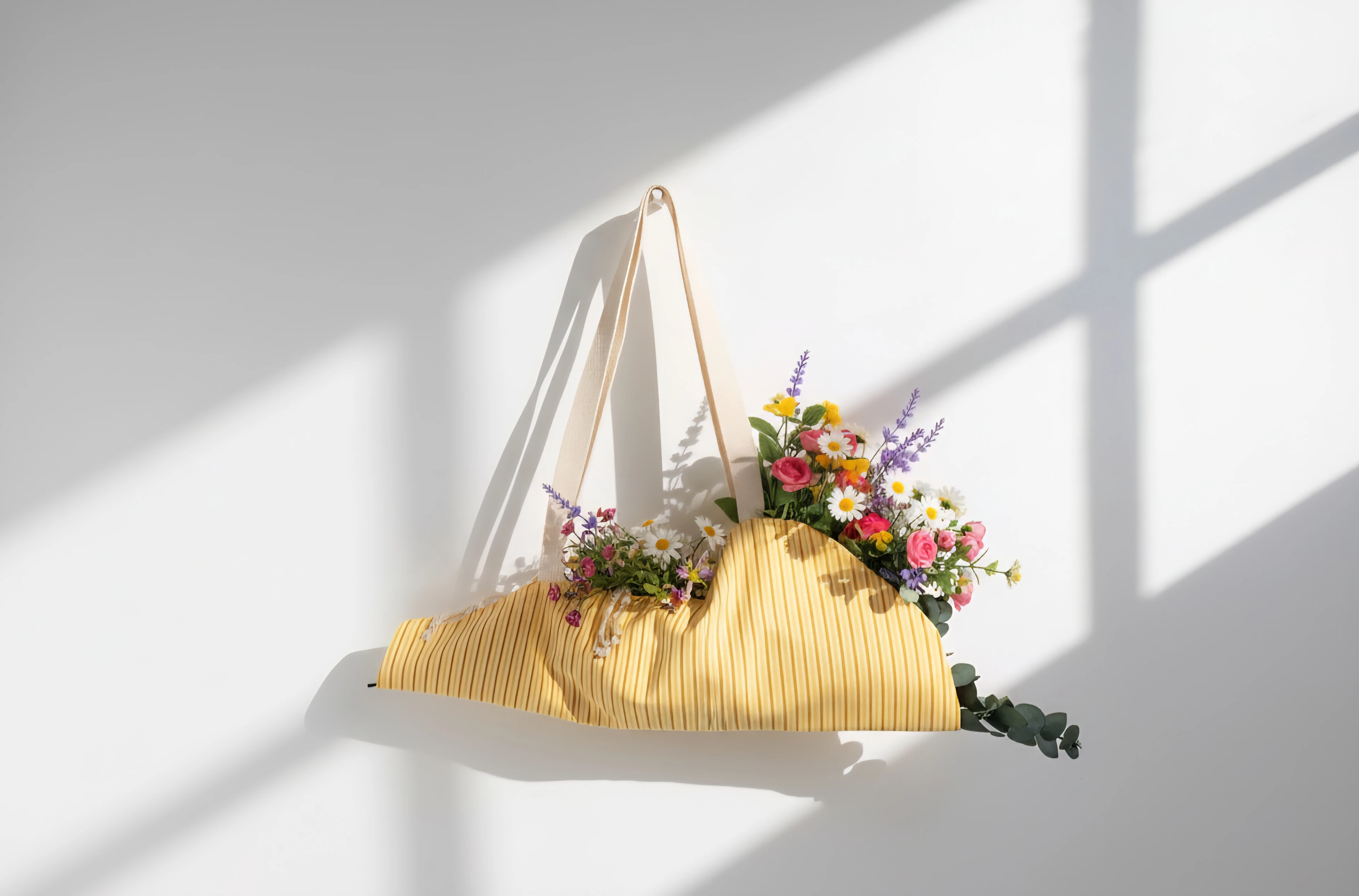 Sarı Çizgili Çiçek Çantası